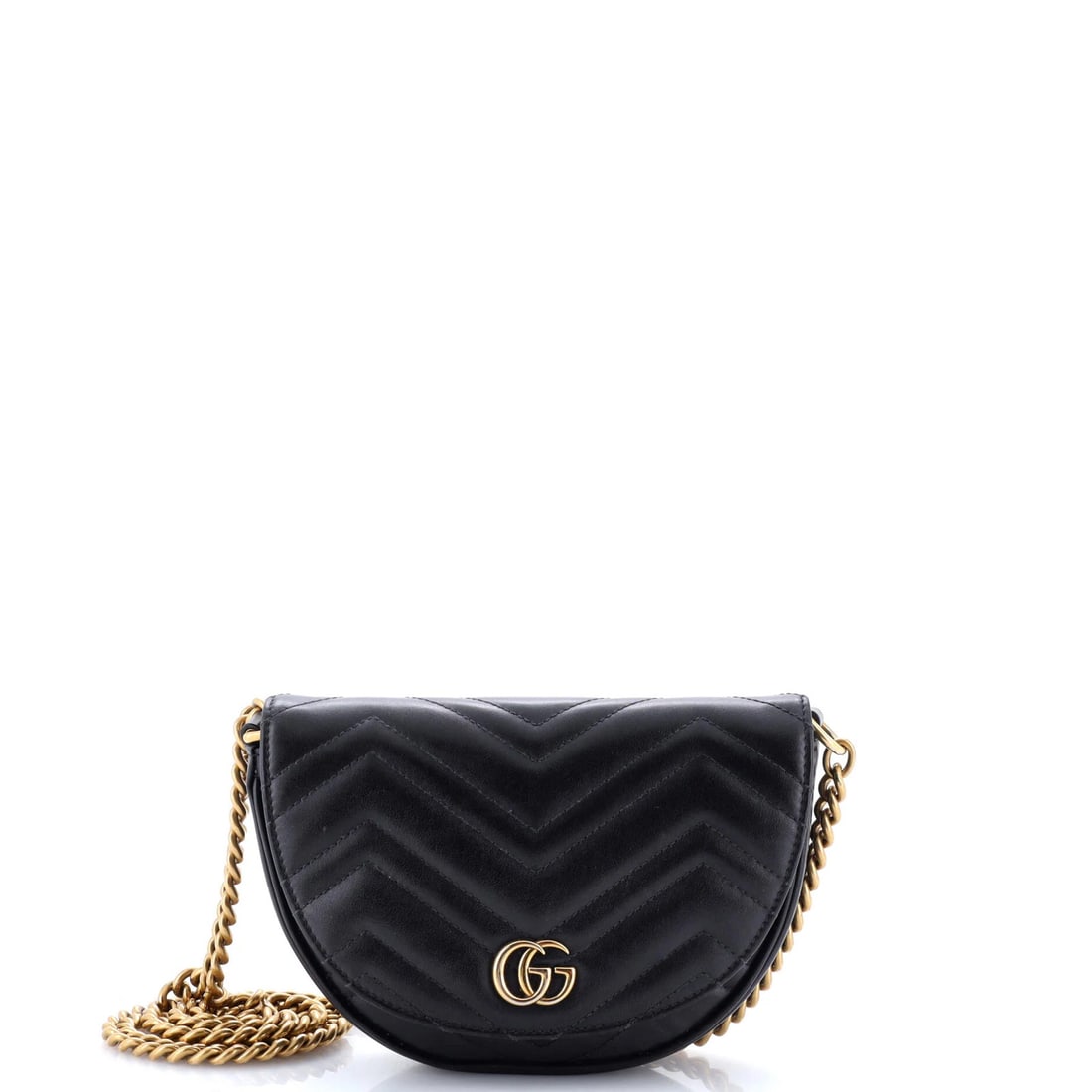 Gucci GG Marmont Half Moon Flap Crossbody Bag in Matelasse Leather Mini: Gucci GG Marmont Half Moon Flap Crossbody Bag in Matelasse Leather Mini Elevate your everyday style with the iconic Gucci GG Marmont Half Moon Flap Crossbody Bag in Matelasse Leather Mini. This