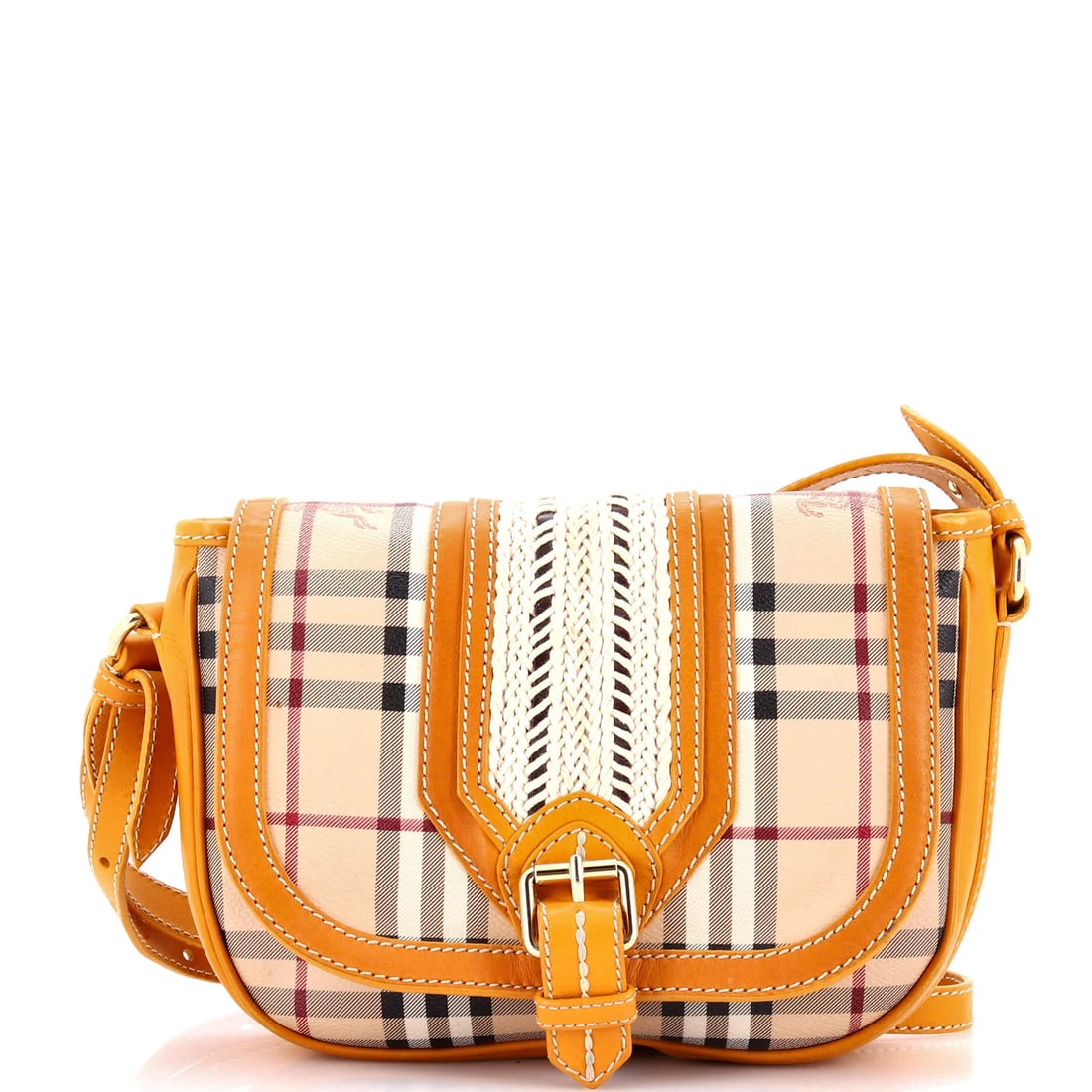 Leather Burberry Buckle Flap Messenger Bag Haymarket Coated Canvas with Braided: Leather Burberry Buckle Flap Messenger Bag Haymarket Coated Canvas with Braided Experience the classic style of Burberry with this iconic Buckle Flap Messenger Bag, crafted from durable canvas-coated