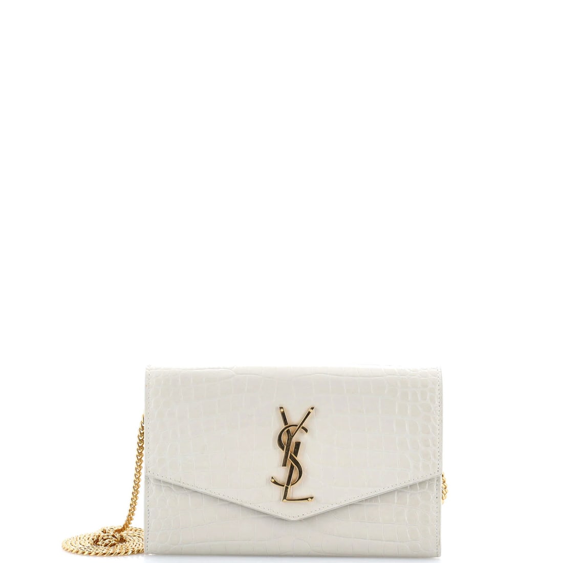 Saint Laurent Uptown Chain Wallet - Crocodile Embossed Leather: Saint Laurent Uptown Chain Wallet - Crocodile Embossed Leather The Saint Laurent Uptown Chain Wallet is a sleek and sophisticated accessory that exudes luxury, thanks to its crocodile embossed
