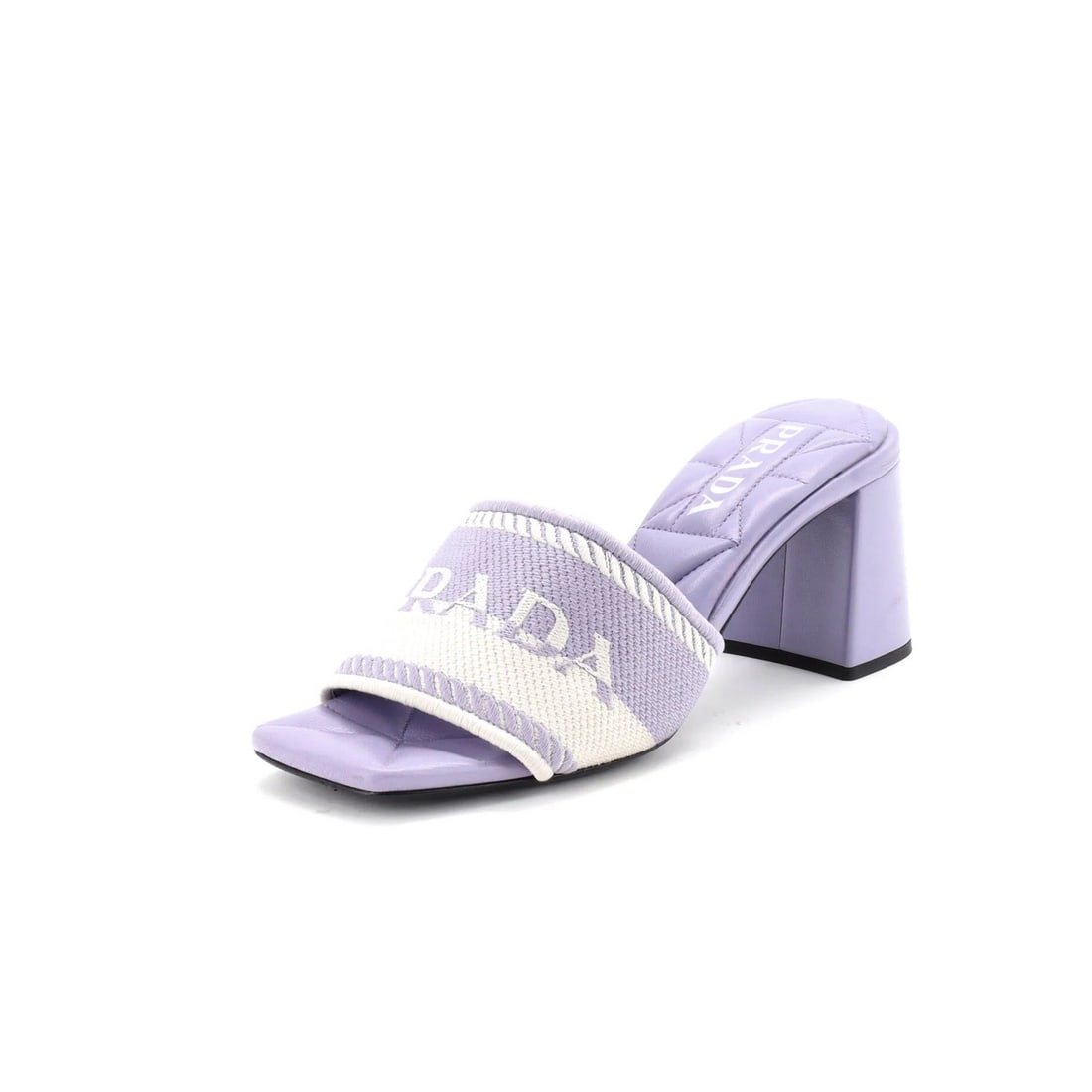Fabric Prada Women's Logo Block Heeled Mule Sandals Leather and: Fabric Prada Women's Logo Block Heeled Mule Sandals Leather and Elevate your shoe game with these luxurious Prada Women's Logo Block Heeled Mule Sandals, boasting a striking purple hue and sleek