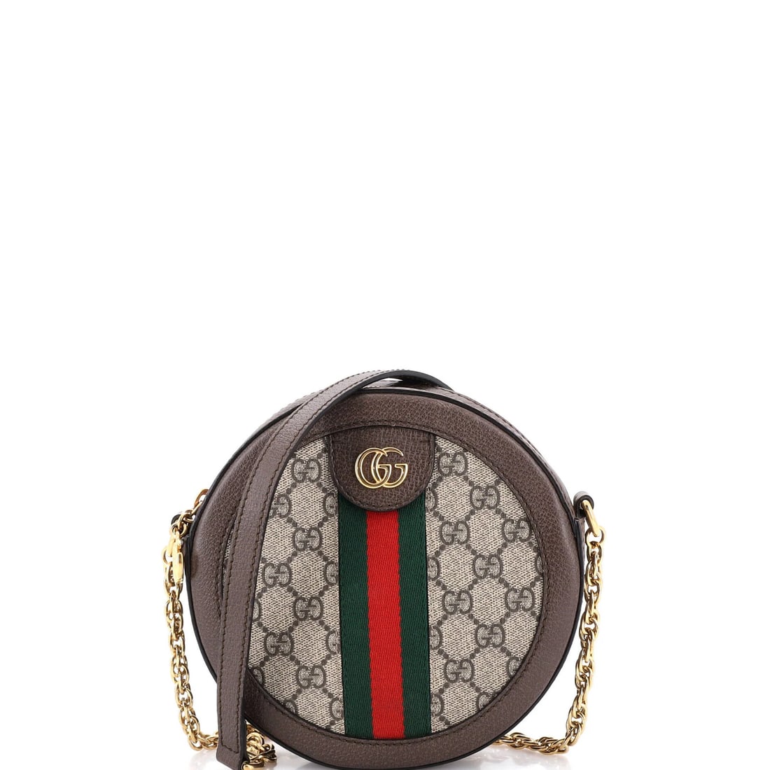 Gucci Ophidia Round Mini Bag in GG Coated Canvas: Gucci Ophidia Round Mini Bag in GG Coated Canvas The Gucci Ophidia Round Mini Bag is a chic and compact accessory that exudes luxury, with its iconic GG Coated Canvas exterior in rich brown hues.
