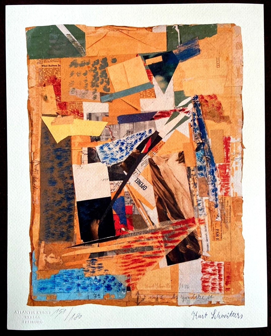 Lithograph Kurt Schwitters: Lithograph Kurt Schwitters A rare and significant print from the influential artist Kurt Schwitters, this 1980 lithograph showcases the pioneering spirit of Merz, his groundbreaking language that has
