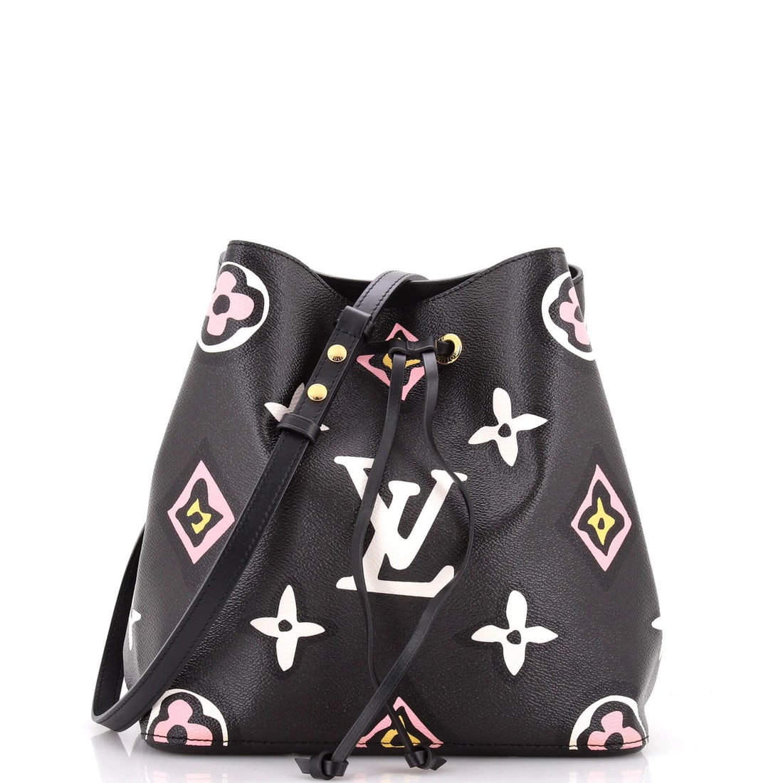 Louis Vuitton NeoNoe Handbag - Wild at Heart Monogram MM: Louis Vuitton NeoNoe Handbag - Wild at Heart Monogram MM The Louis Vuitton NeoNoe Handbag in Wild at Heart Monogram MM is a stunning, black canvas-coated bucket bag that exudes luxury and sophisticati