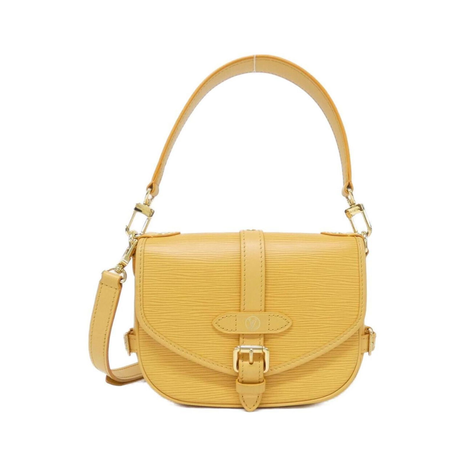 Louis Vuitton Leather Shoulder Bag: Louis Vuitton Leather Shoulder Bag A timeless piece from the iconic Louis Vuitton brand, this Saffron leather shoulder bag boasts classic LV monogramming and exceptional craftsmanship. With its sturdy