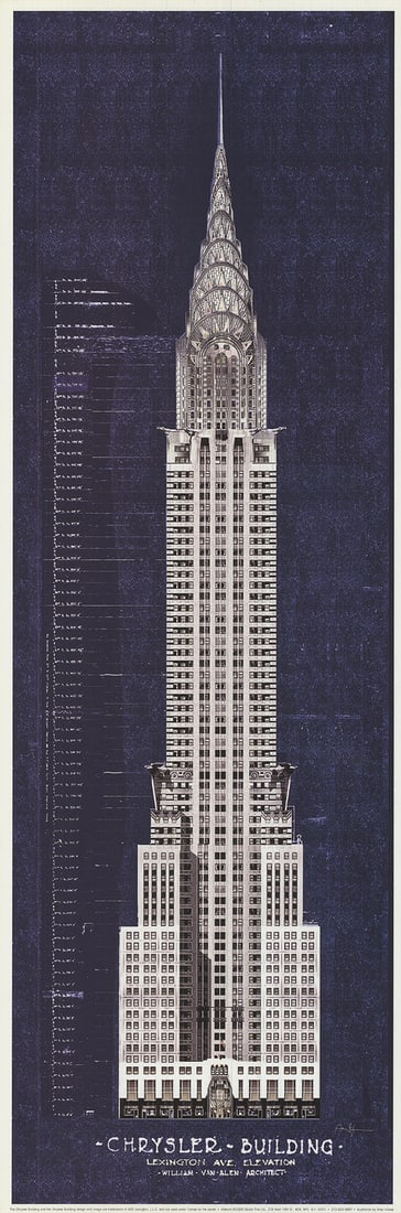 Contemporary ANDY HICKES Chrysler Building 24" x 8" Offset Lithograph 2000 (1 of 4)