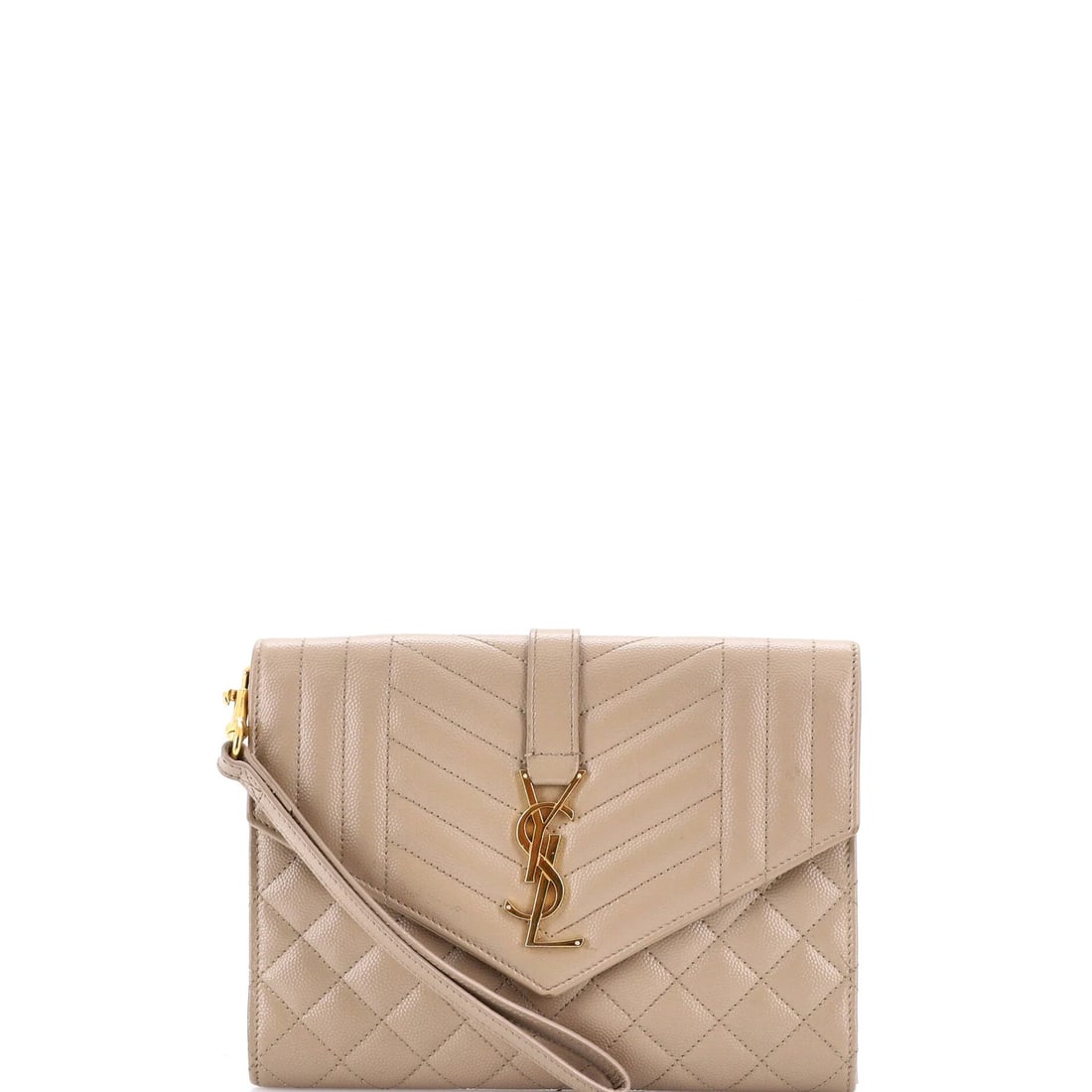 Saint Laurent Classic Monogram Envelope Wristlet Clutch in Mixed Matelasse Leather: Saint Laurent Classic Monogram Envelope Wristlet Clutch in Mixed Matelasse Leather The Saint Laurent Classic Monogram Envelope Wristlet Clutch is a timeless piece of luxury, boasting the iconic