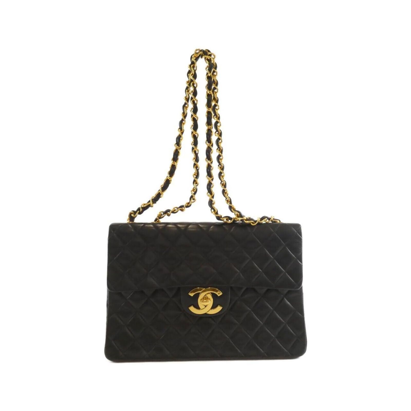 Chanel Shoulder Bag in Leather: Chanel Shoulder Bag in Leather A timeless Chanel shoulder bag in sleek black lamb leather, this classic design exudes sophistication and elegance. With its spacious interior and sturdy straps, it's