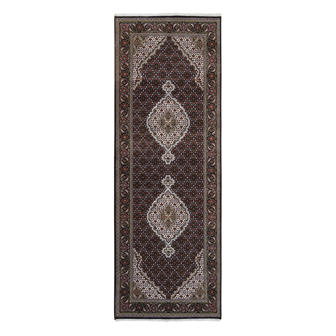 Black Tebraz Mahi Wool & Silk Hand-Knotted Wide Runner Rug (3'10"x10'4") (1 of 8)