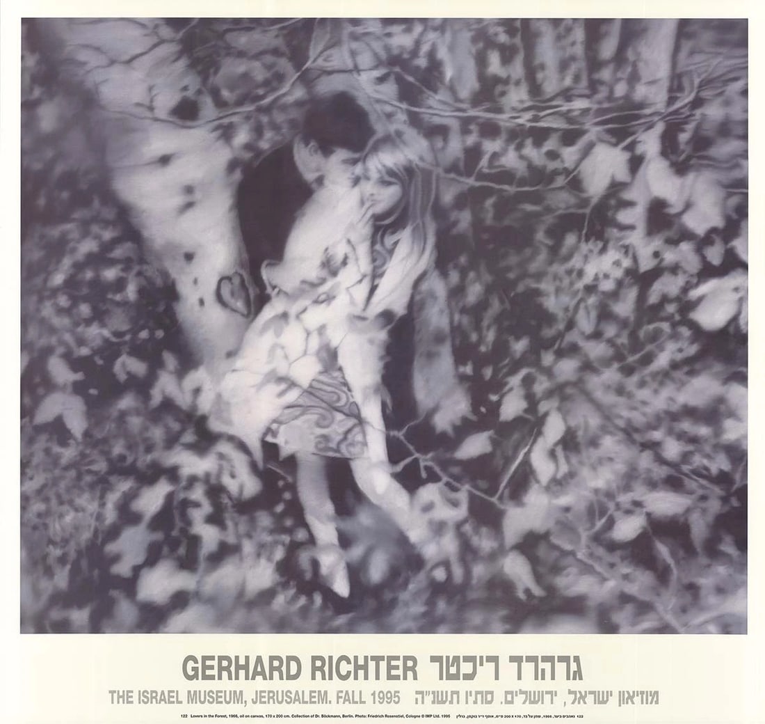 Gerhard Richter Lovers in the Forest (1995) 26.75" x 28.25" Poster: Gerhard Richter Lovers in the Forest (1995) 26.75" x 28.25" Poster Experience the haunting beauty of Gerhard Richter's 1995 masterpiece, Lovers in the Forest, a poignant landscape that captures the es