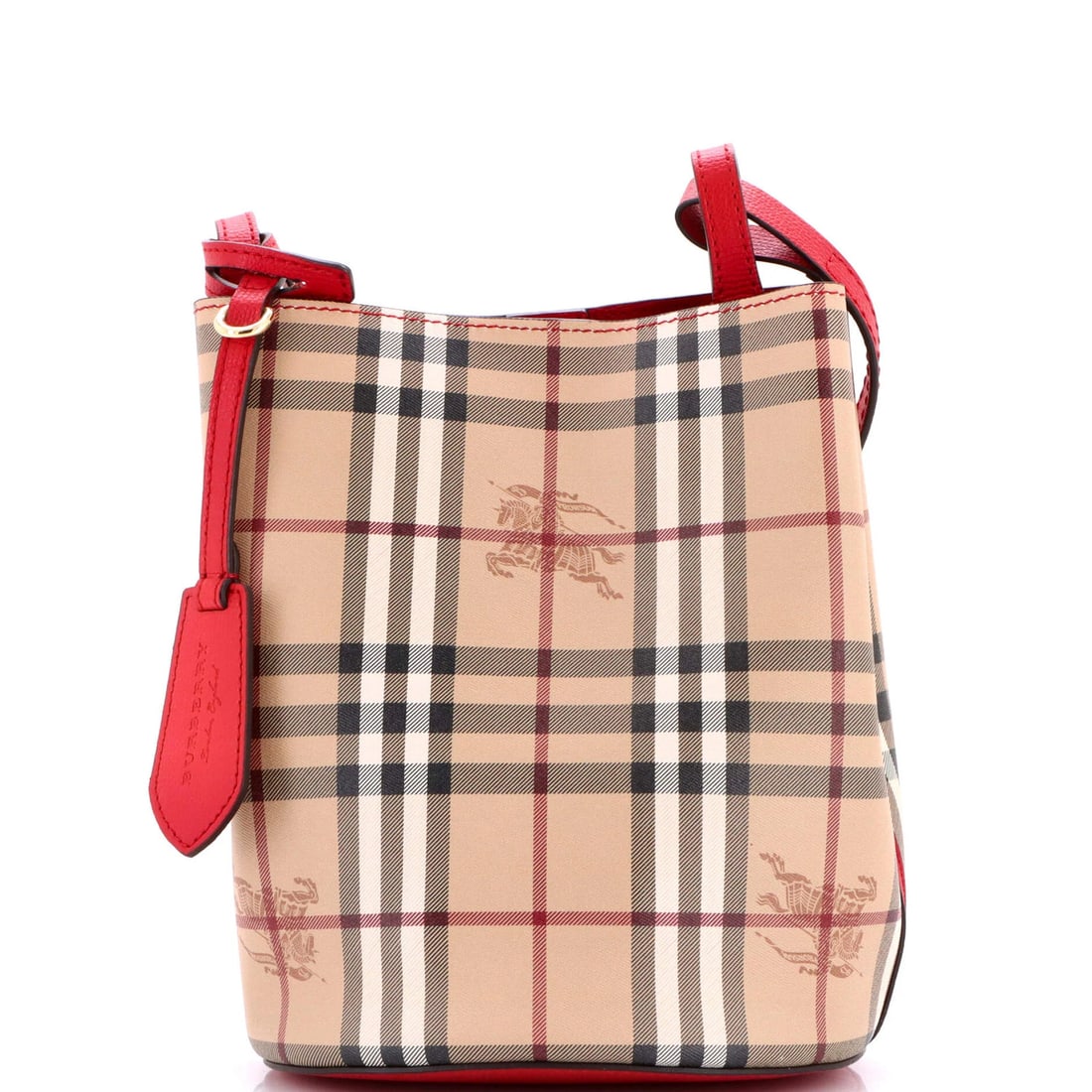 Burberry Small Lorne Bucket Bag in Haymarket Coated Canvas: Burberry Small Lorne Bucket Bag in Haymarket Coated Canvas The Burberry Small Lorne Bucket Bag in Haymarket Coated Canvas is a stylish and practical accessory that combines timeless elegance with