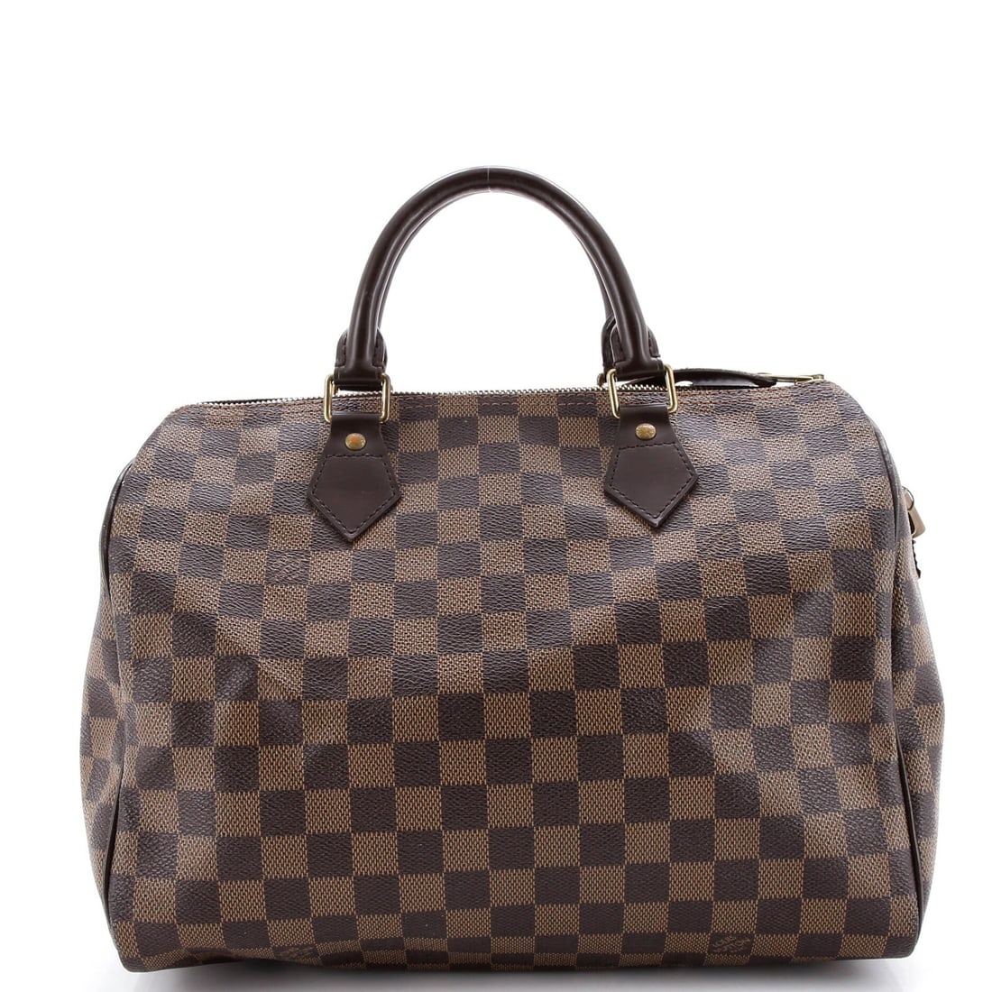 Louis Vuitton Speedy 30 Damier: Louis Vuitton Speedy 30 Damier The iconic Louis Vuitton Speedy 30 Damier is a timeless classic, boasting its signature monogram pattern and structured design. With its spacious interior and gold-tone