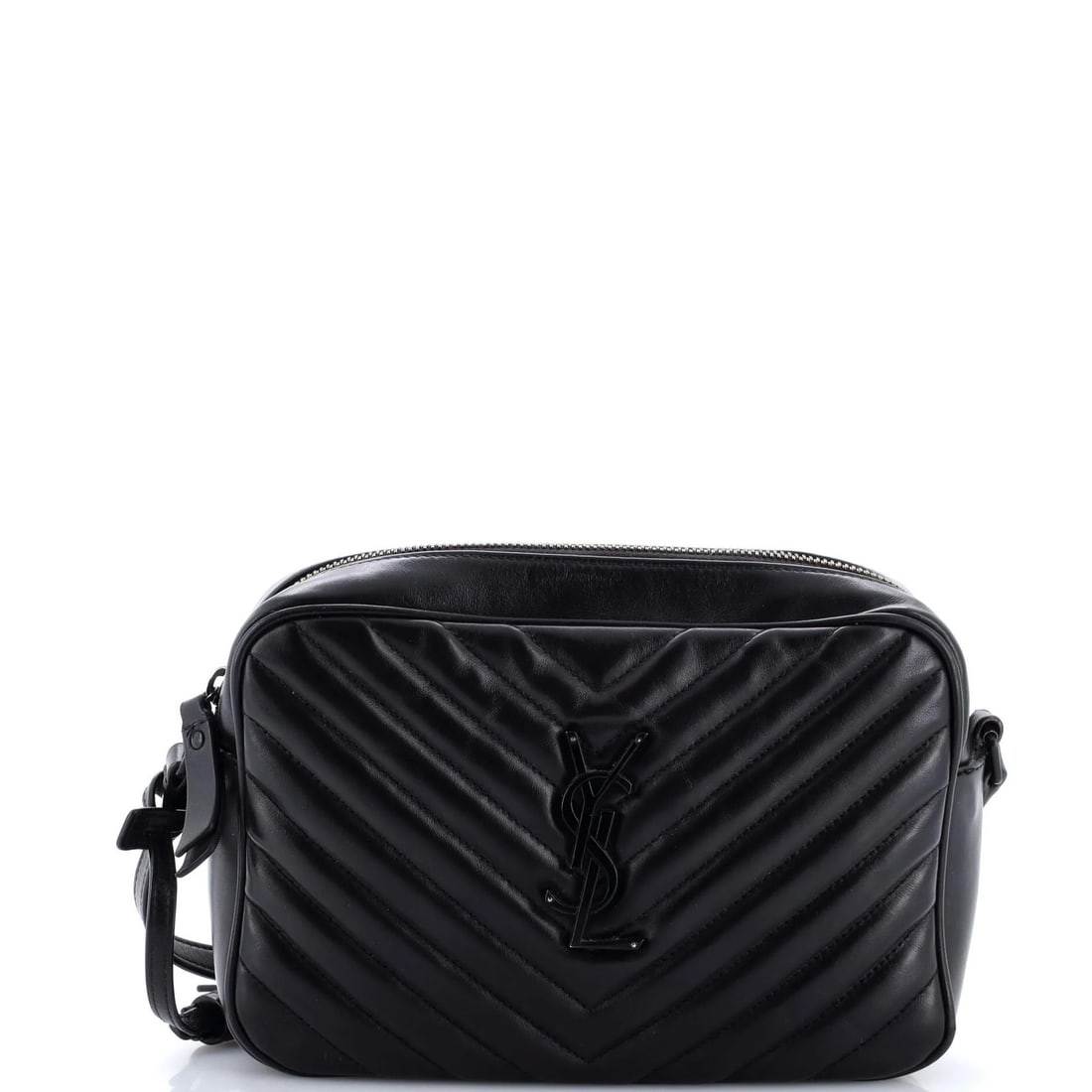 Saint Laurent Small Matelasse Chevron Leather Camera Bag: Saint Laurent Small Matelasse Chevron Leather Camera Bag Elevate your style with the Saint Laurent Small Matelasse Chevron Leather Camera Bag, boasting sleek black leather exterior and interior