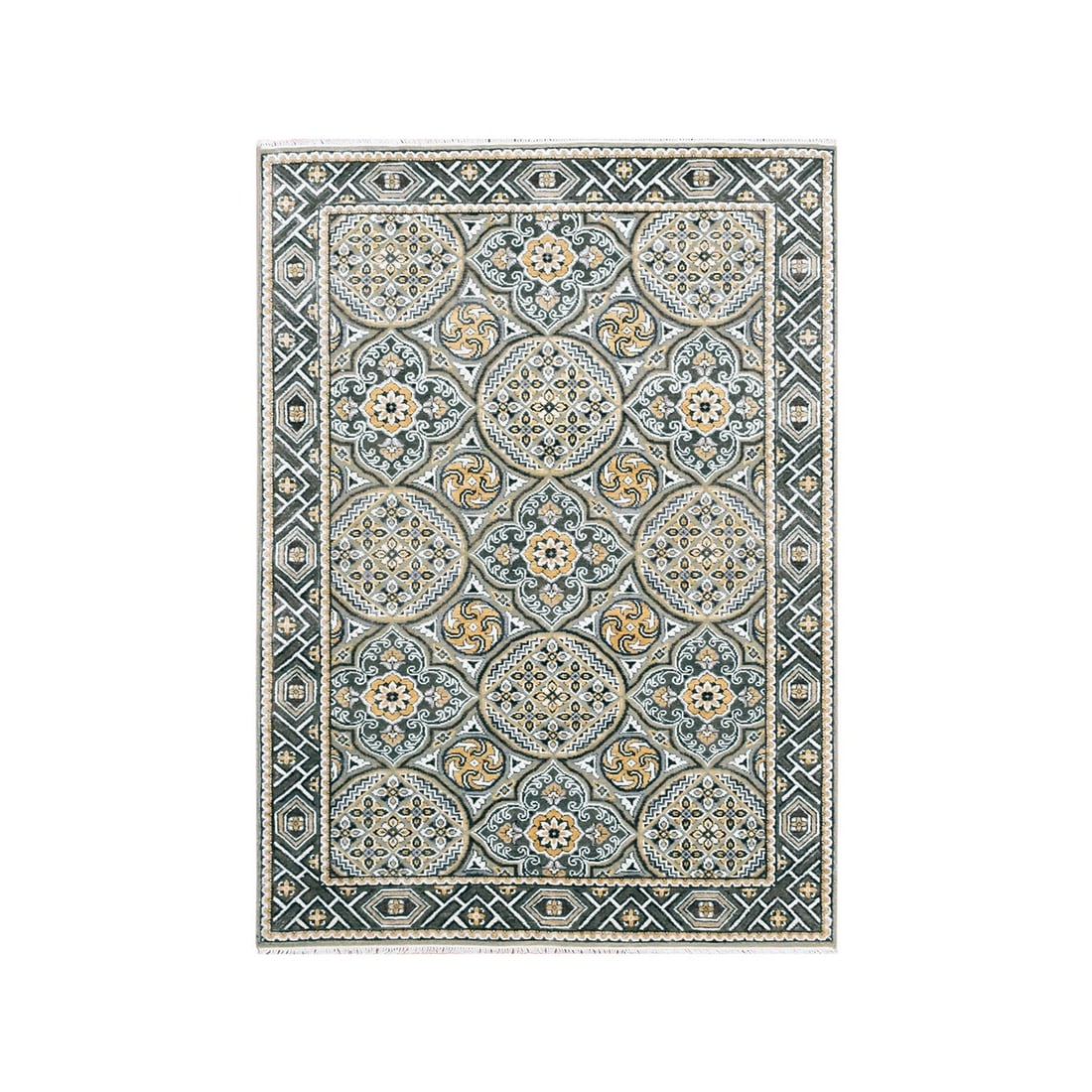 Rug 4'x6'2" Taupe-Brown Silk Mughal Inspired Hand-Knotted Textured Wool: Rug 4'x6'2" Taupe-Brown Silk Mughal Inspired Hand-Knotted Textured Wool Experience the rich warmth of hand-knotted craftsmanship with this stunning 4'x6'2" taupe-brown silk-inspired rug, crafted from