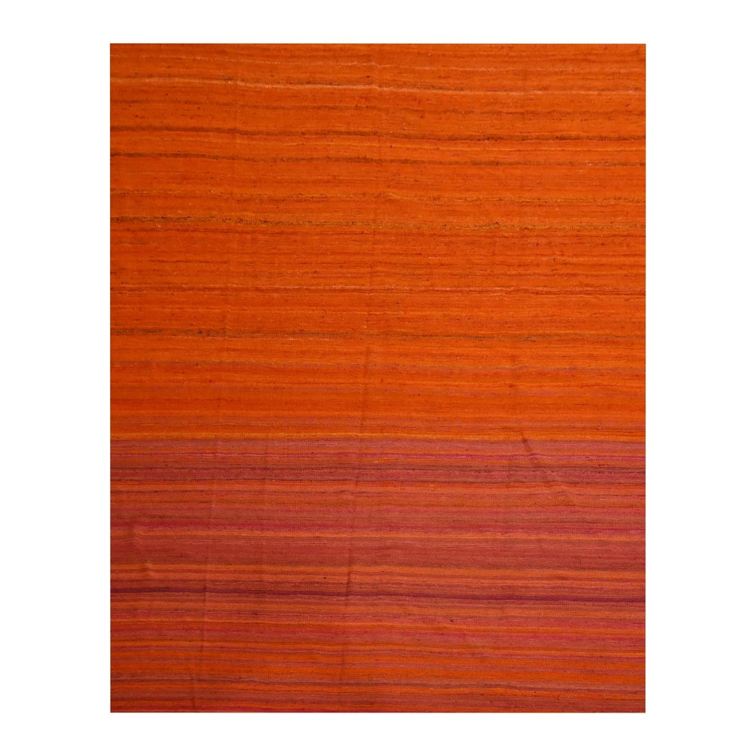 Rug 8'x10'1" Sunset Colors Plain Solid Design Wool and Silk Hand Knotted: Rug 8'x10'1" Sunset Colors Plain Solid Design Wool and Silk Hand Knotted Experience the warmth and beauty of India with this stunning 8'x10' hand-knotted wool and silk rug, featuring a vibrant orange