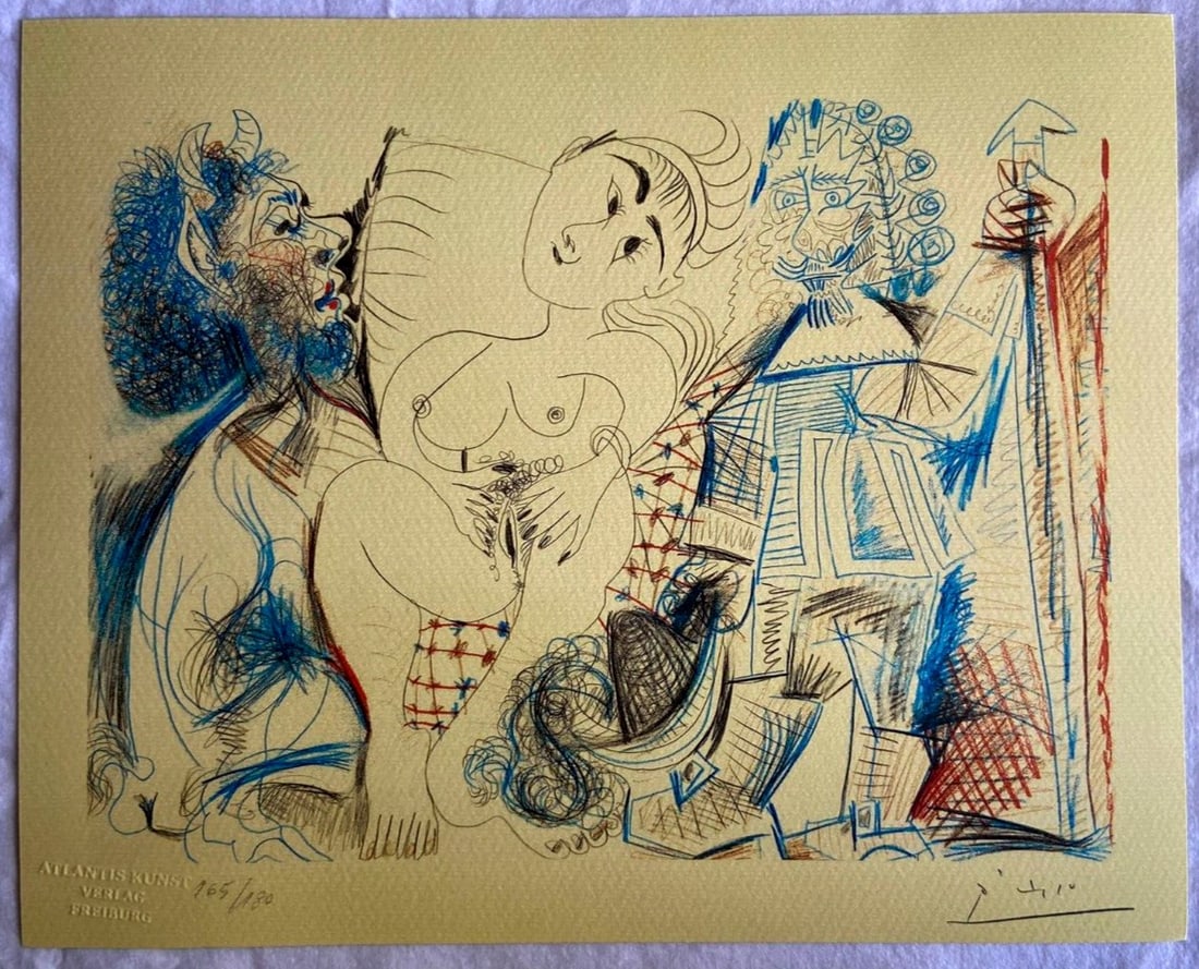 Limited Pablo Picasso Lithograph Numbered: Limited Pablo Picasso Lithograph Numbered Own a piece of art history with this rare and iconic lithograph, "The Faun and the Musketeer", signed by Pablo Picasso in 1978. Printed on full sheet