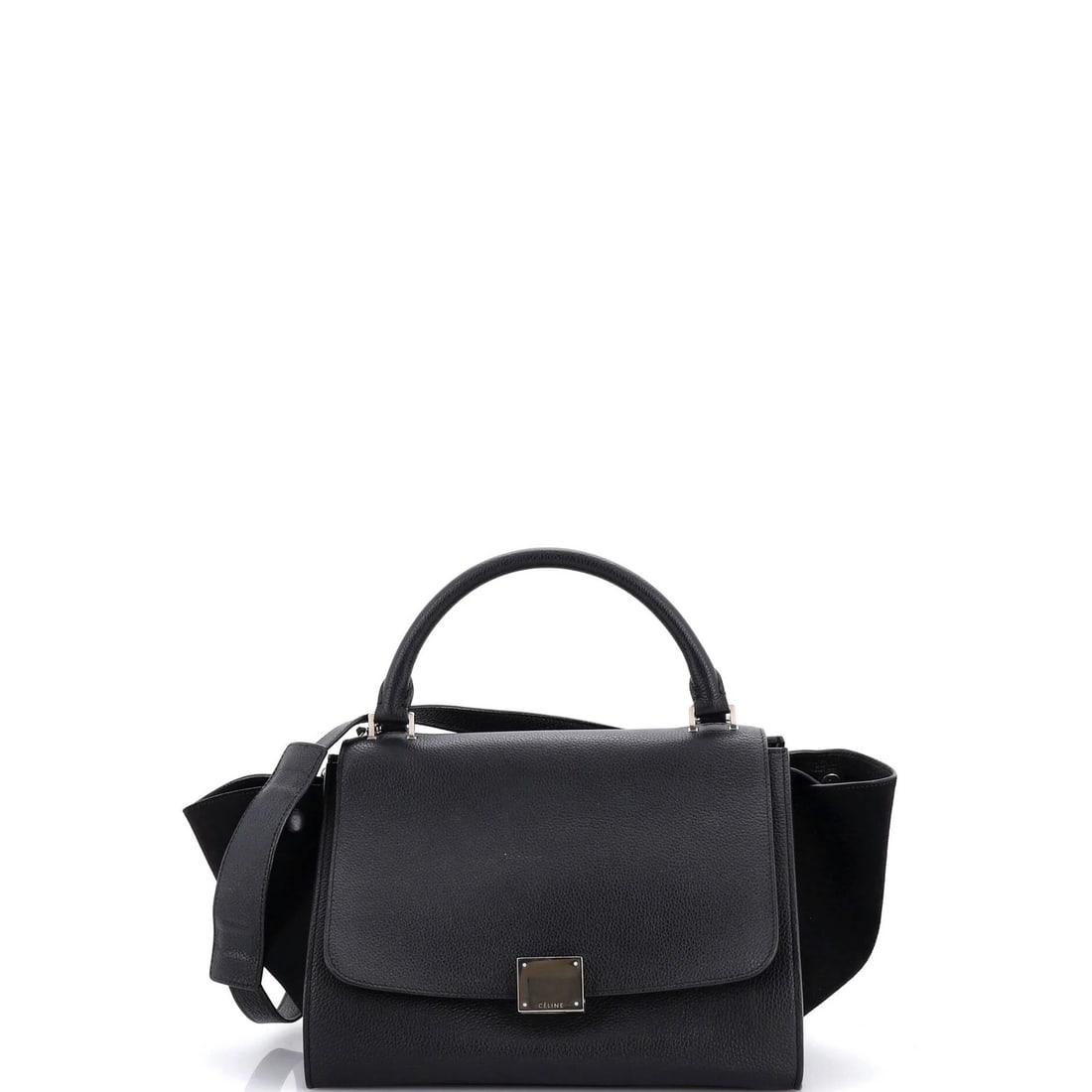 Celine Small Leather Trapeze Bag: Celine Small Leather Trapeze Bag The Celine Small Leather Trapeze Bag is a timeless and sophisticated accessory, boasting sleek black suede exterior and rich leather interior. Its classic design is