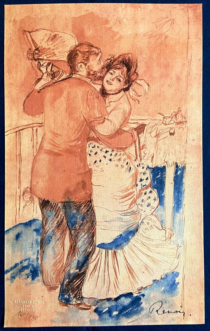 Numbered Pierre-Auguste Renoir Lithograph: Numbered Pierre-Auguste Renoir Lithograph Experience the vibrant colors and captivating energy of Pierre-Auguste Renoir's iconic lithograph, "Dance with his girlfriend", printed in 1978 by Atlantis Ve