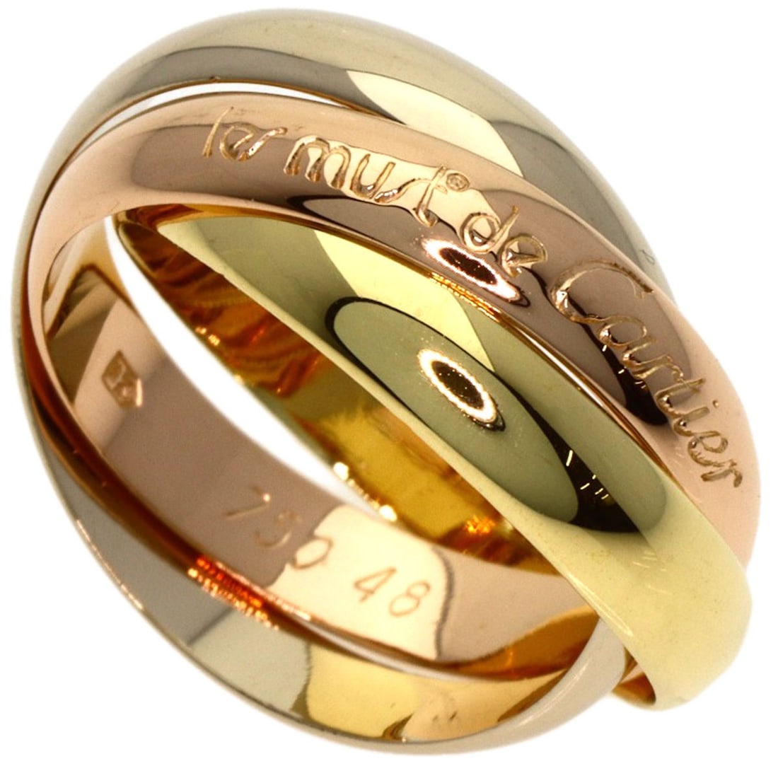 CARTIER Trinity #48 Ring K18 Yellow Gold White: CARTIER Trinity #48 Ring K18 Yellow Gold White A stunning example of Cartier's iconic Trinity design, this K18 yellow gold ring boasts a sleek, modern aesthetic with no stone to let the metal take
