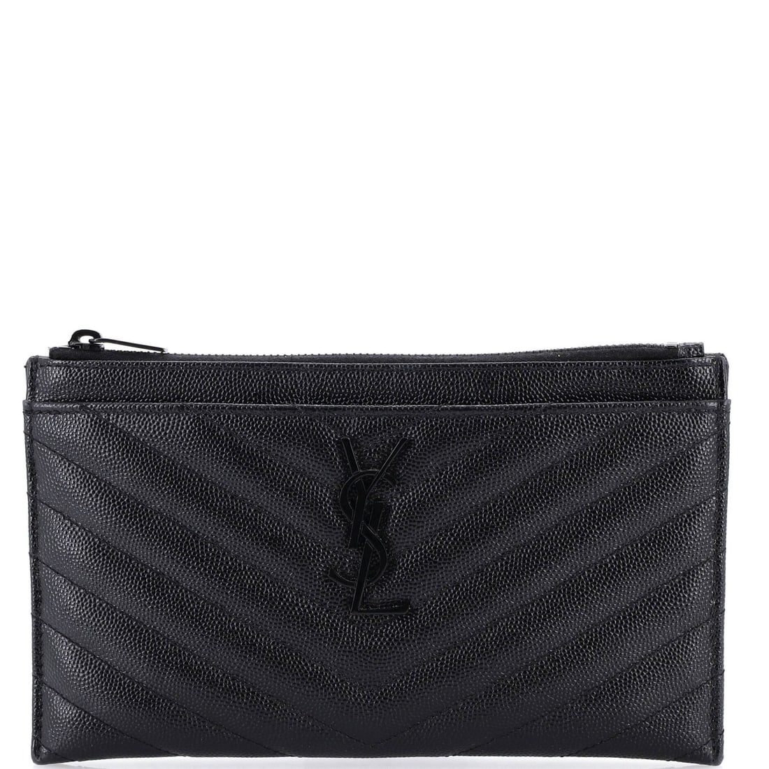Saint Laurent Classic Monogram Zip Bill Pouch in Matelasse Chevron Leather Medium: Saint Laurent Classic Monogram Zip Bill Pouch in Matelasse Chevron Leather Medium The Saint Laurent Classic Monogram Zip Bill Pouch in Matelasse Chevron Leather Medium is a timeless and sophisticated