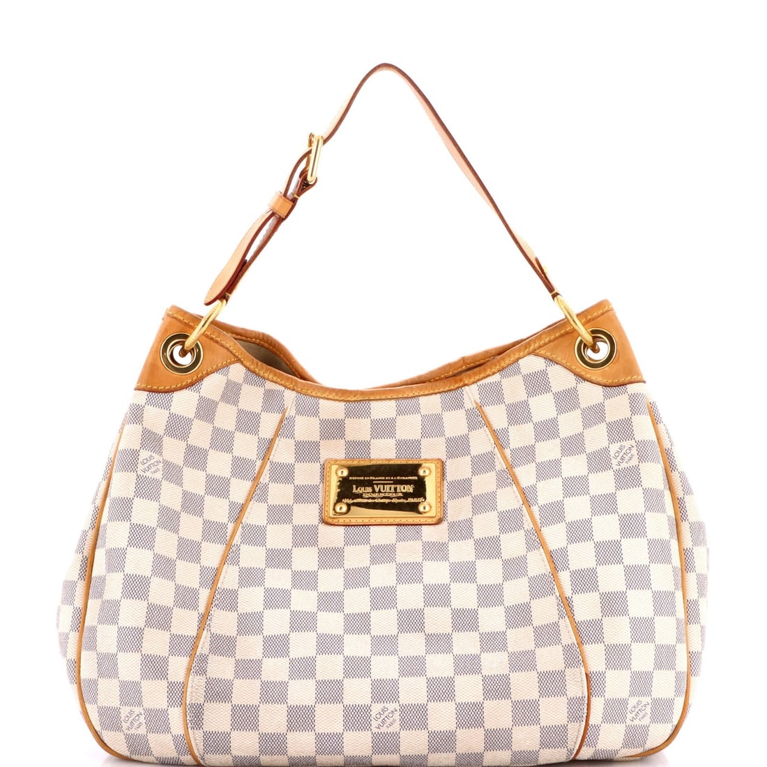 Louis Vuitton Galliera Handbag in Damier PM: Louis Vuitton Galliera Handbag in Damier PM The iconic Louis Vuitton Galliera Handbag in Damier PM is a timeless classic, boasting a crisp white canvas exterior with subtle wear and scuffs that add