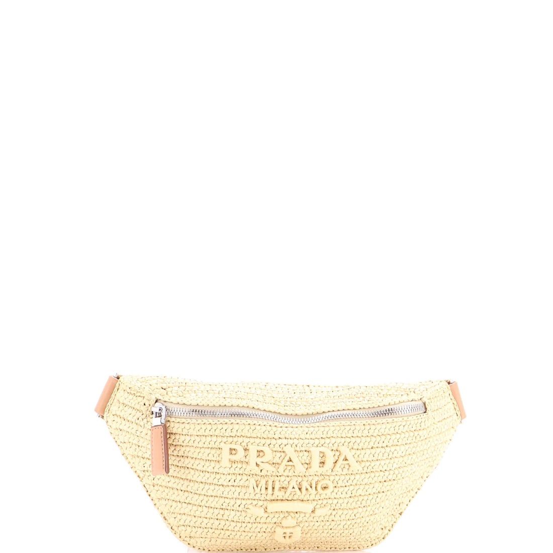 Prada Logo Raffia Belt Bag: Prada Logo Raffia Belt Bag Elevate your everyday style with the iconic Prada Logo Raffia Belt Bag, boasting a chic neutral exterior and rich interior details. The bag's signature raffia material adds