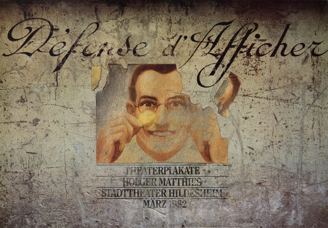 Contemporary HOLGER MATTHIES No Posting 23.25" x 33.5" Offset Lithograph 1982: Contemporary HOLGER MATTHIES No Posting 23.25" x 33.5" Offset Lithograph 1982 A striking contemporary offset lithograph by Holger Matthies, "No Posting" (1982) measures 23.25 x 33.5 inches and boasts