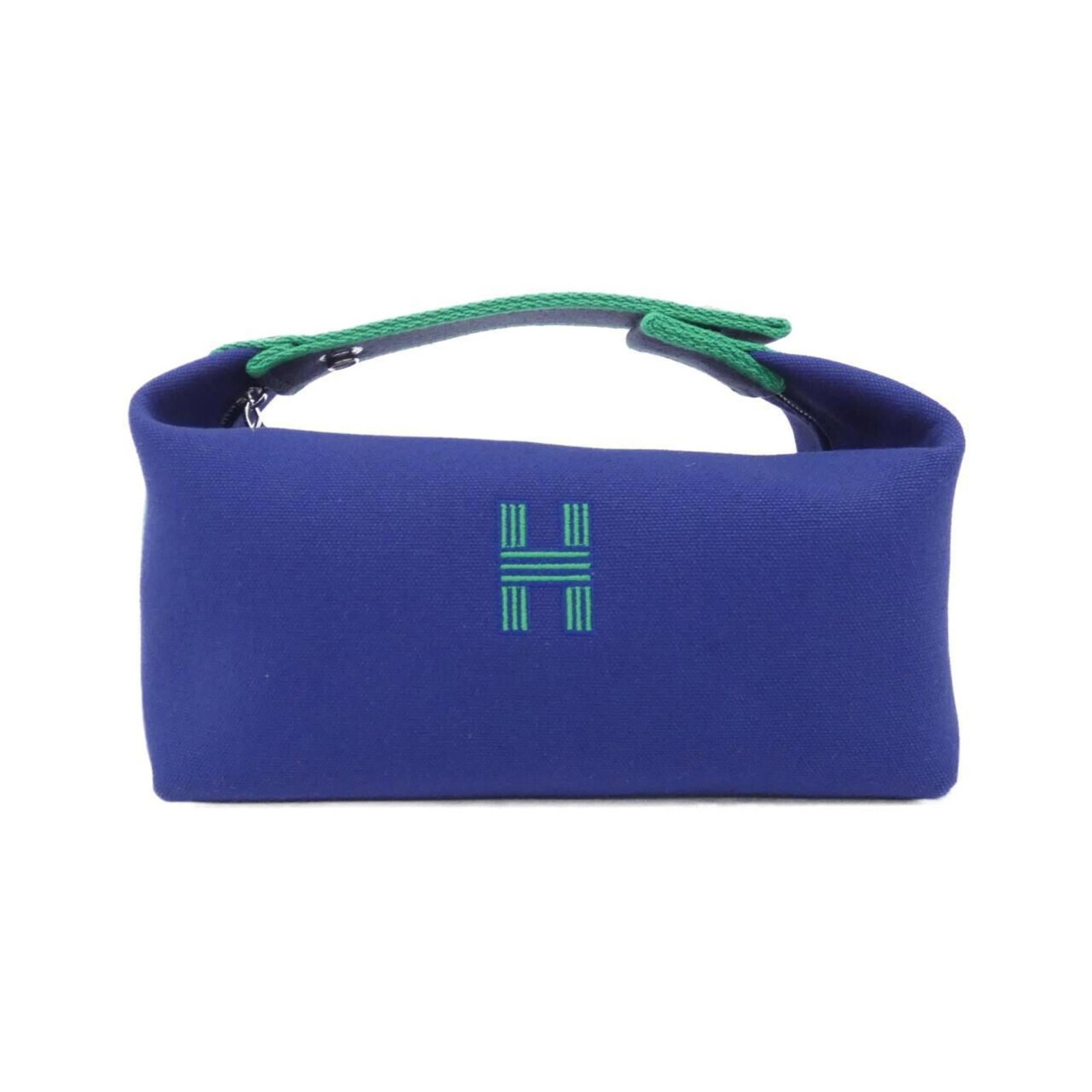 Hermes Canvas Pouch: Hermes Canvas Pouch A pre-owned Hermes canvas pouch in stunning blue, boasting the iconic brand's signature craftsmanship and timeless design. With its compact 11.5cm size and durable canvas material,