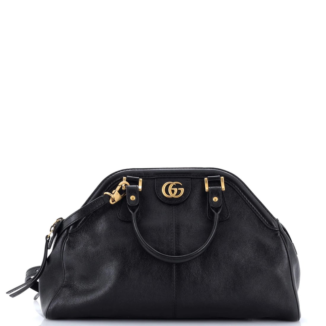 Gucci Belle Medium Leather Top Handle Bag: Gucci Belle Medium Leather Top Handle Bag Experience the timeless elegance of Gucci's iconic Belle Medium Leather Top Handle Bag, boasting sleek black leather exterior and neutral microfiber