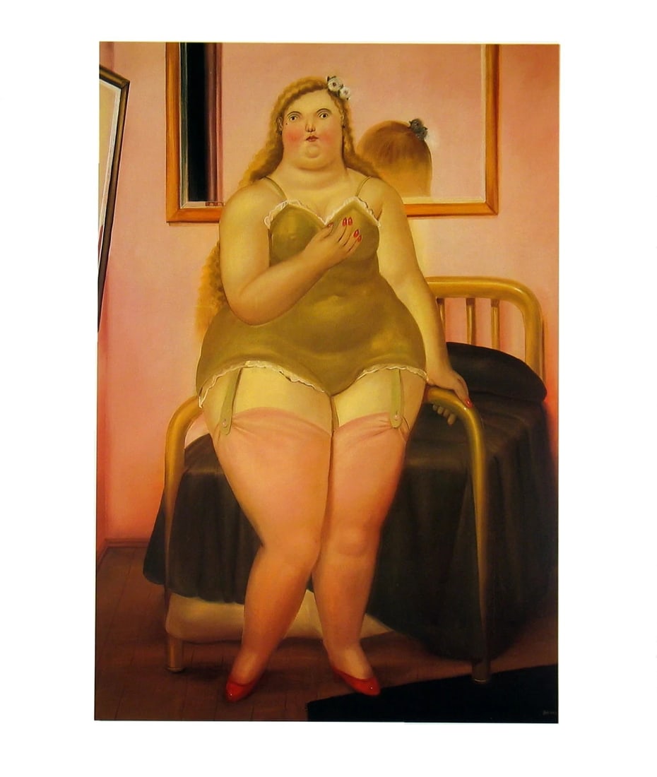 Wo FERNANDO BOTERO La Cama II 24" x 19.5" Poster 1999 Contemporary Brown Yellow: Wo FERNANDO BOTERO La Cama II 24" x 19.5" Poster 1999 Contemporary Brown Yellow Own a stunning piece of modern art with Fernando Botero's 'La Cama II', a 1999 offset lithograph poster that showcases