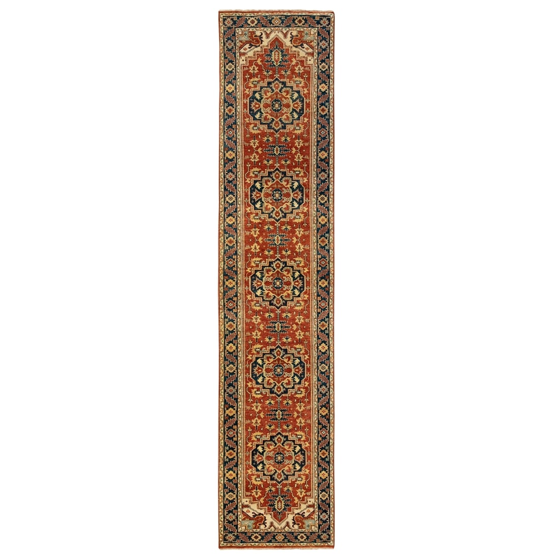 Antiqued Organic Wool Red Heris Hand-Knotted Rug (2'6"x12'2"): Antiqued Organic Wool Red Heris Hand-Knotted Rug (2'6"x12'2") Experience the rich beauty of India's ancient traditions with this stunning, hand-knotted red wool rug from the Heris region. Measuring