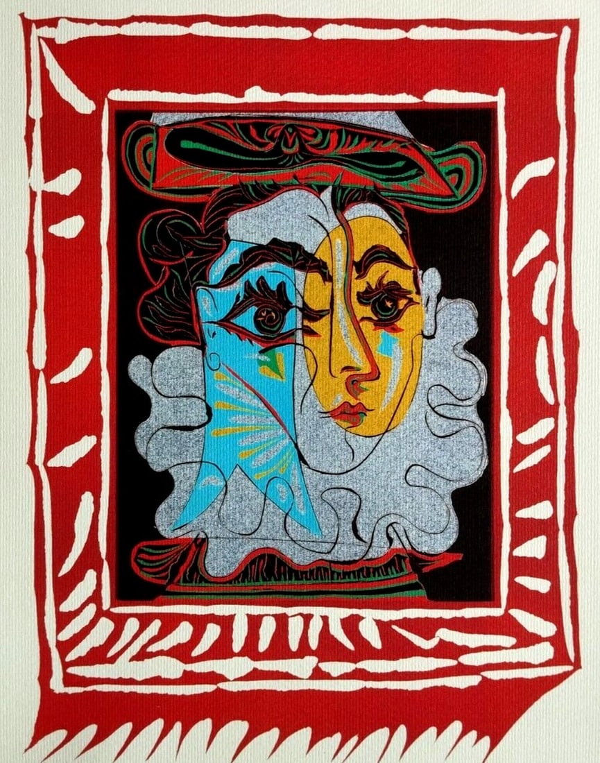 Numbered Pablo Picasso Lithograph/ Stamp/: Numbered Pablo Picasso Lithograph/ Stamp/ A rare and iconic print by Pablo Picasso, 'Woman with Hat' is a full sheet lithograph from 1978, featuring the artist's signature style and dry stamp of Atlan