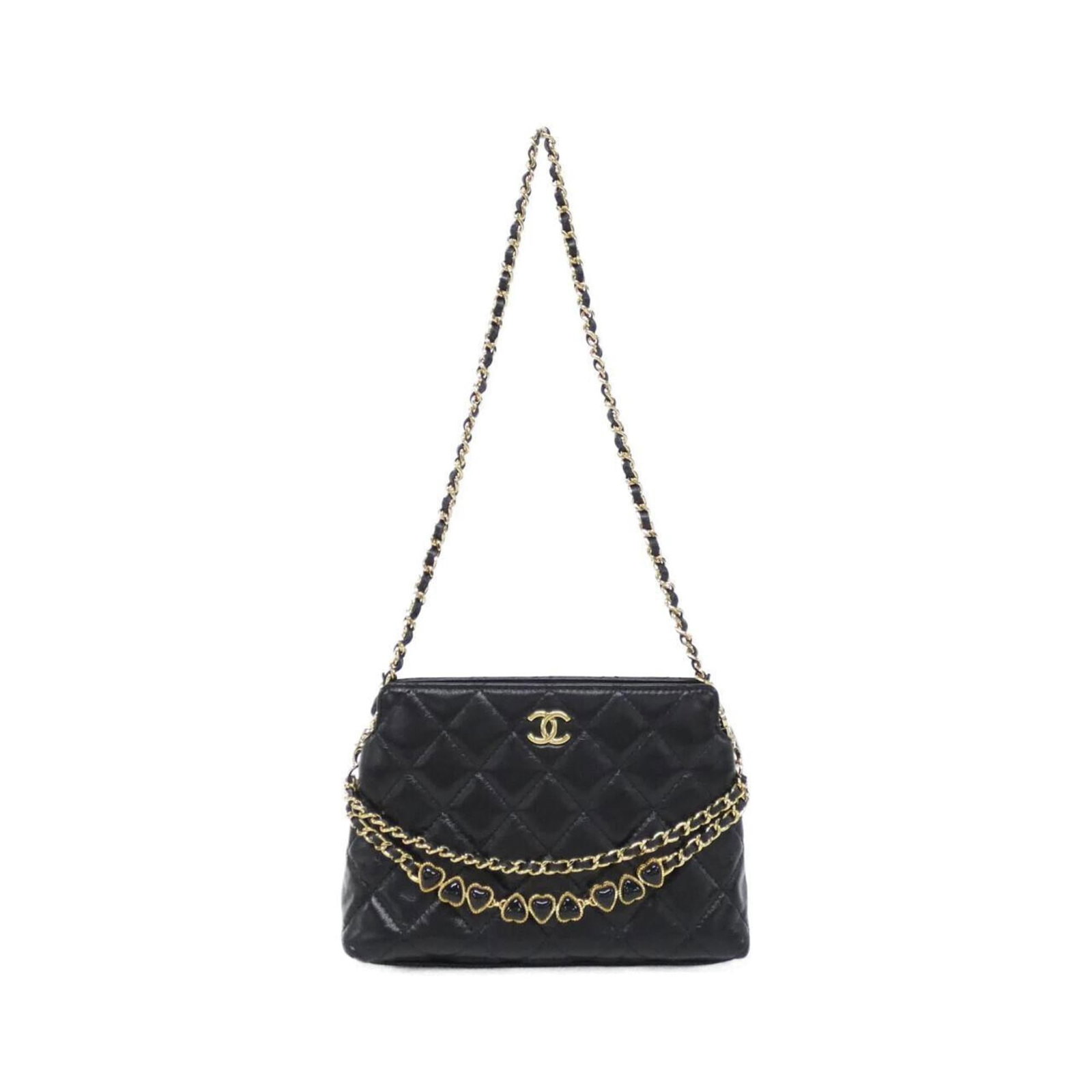 Chanel Shoulder Bag in Leather: Chanel Shoulder Bag in Leather A sleek and sophisticated Chanel shoulder bag in rich black leather, adorned with classic gold hardware, is a timeless accessory for any woman. With its spacious interio