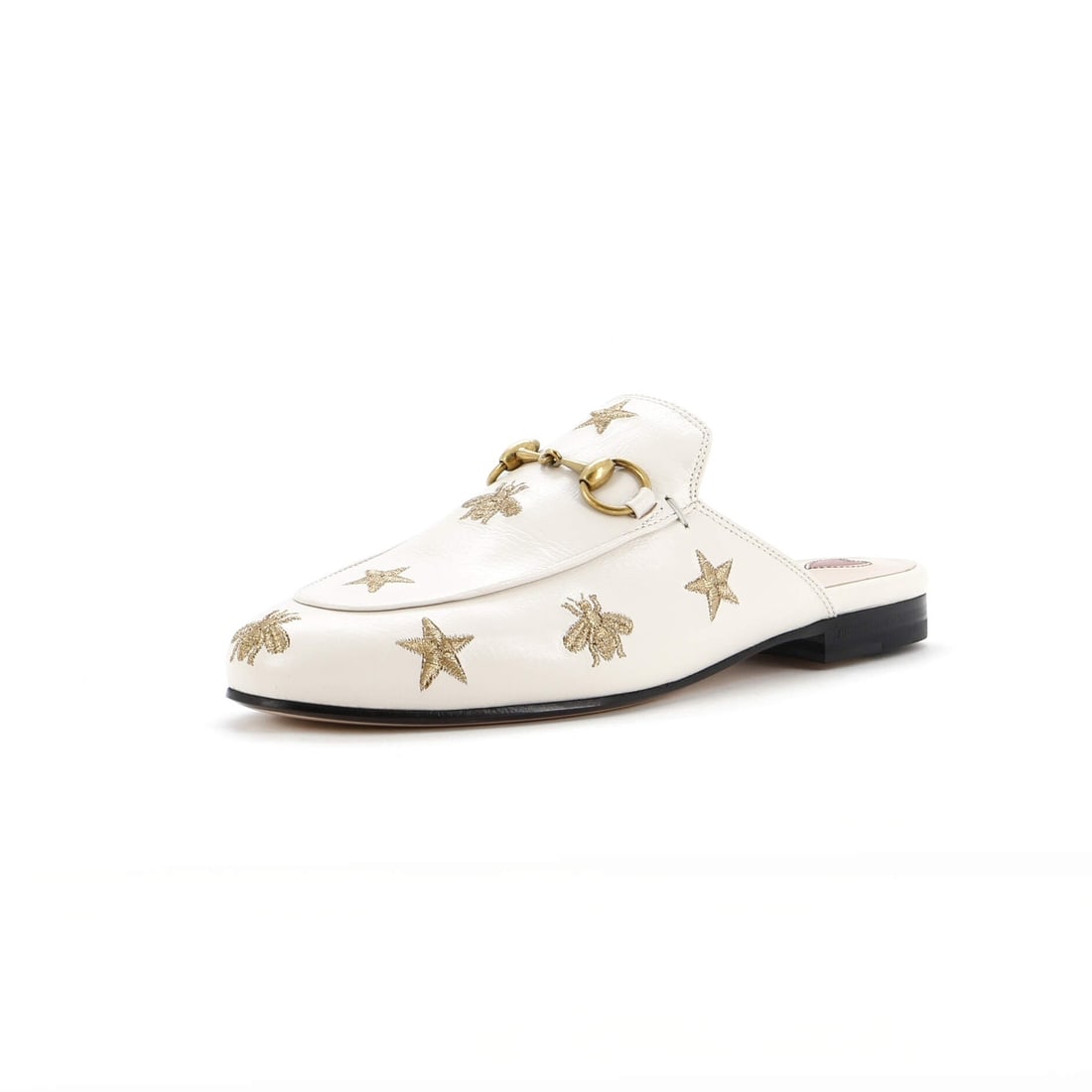 Gucci Women's Princetown Mules in Embroidered Leather: Gucci Women's Princetown Mules in Embroidered Leather Elevate your shoe game with the iconic Gucci Princetown Mules, boasting elegant embroidered leather details that add a touch of sophistication to