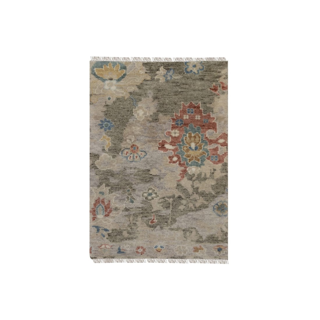 Rug 2'1"x3' Gray Broken Pattern Oushak Design Wool Hand Knotted Sample: Rug 2'1"x3' Gray Broken Pattern Oushak Design Wool Hand Knotted Sample Experience the rich textures and vibrant colors of traditional Indian craftsmanship with this stunning Oushak-style rug,