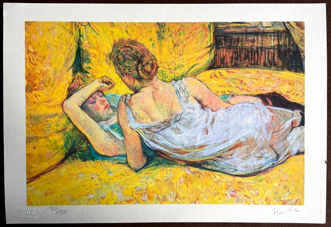 Numbered Henri De Toulouse-Lautrec Lithograph: Numbered Henri De Toulouse-Lautrec Lithograph A rare and striking print by the renowned French artist Henri De Toulouse-Lautrec, "Relax for Couples" is a masterful example of chromolithography.