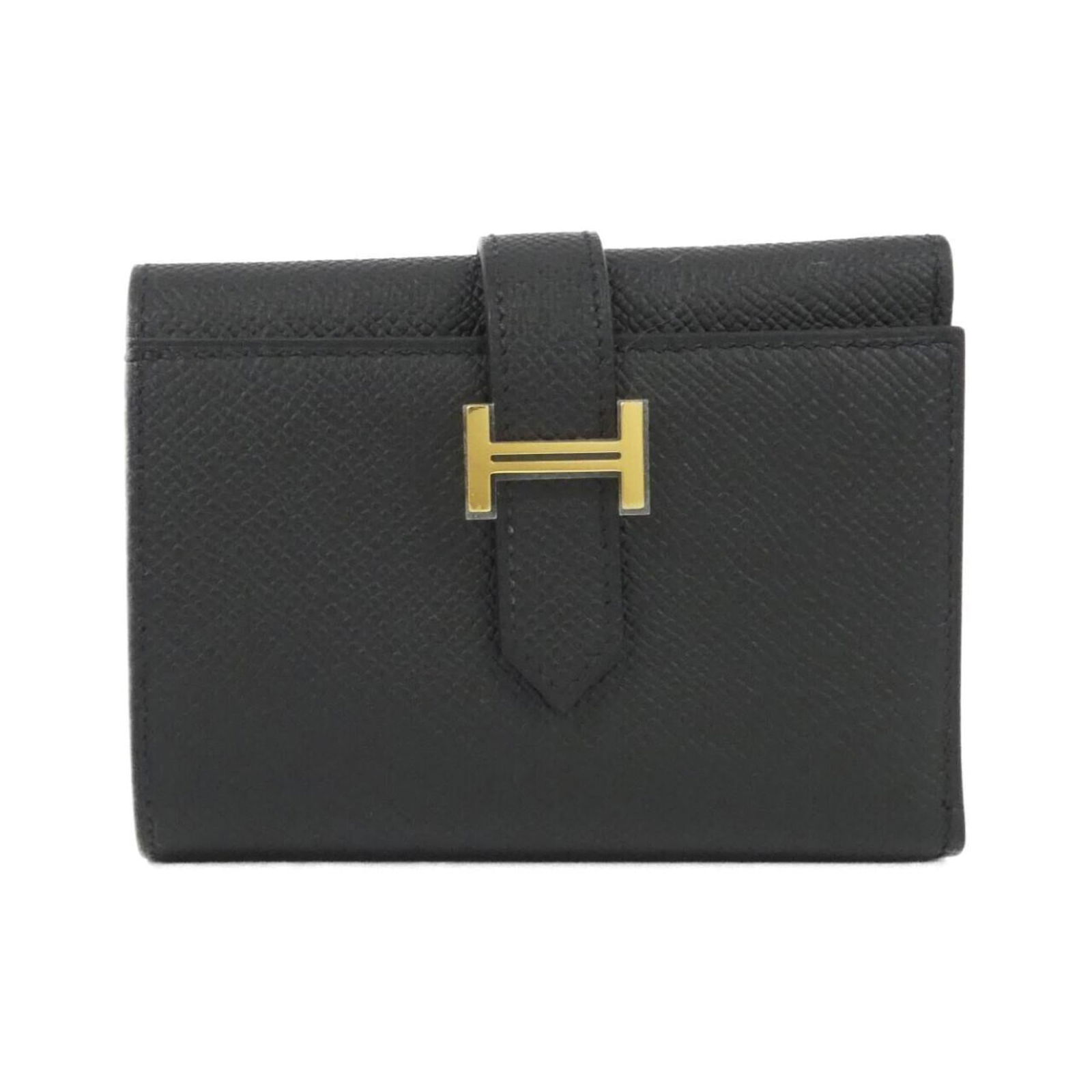 Epsom Leather Tri-Fold Hermes Wallet: Epsom Leather Tri-Fold Hermes Wallet A rare find for the discerning collector, this Epsom Leather Tri-Fold Hermes wallet boasts sleek black design and premium quality construction, with a classic