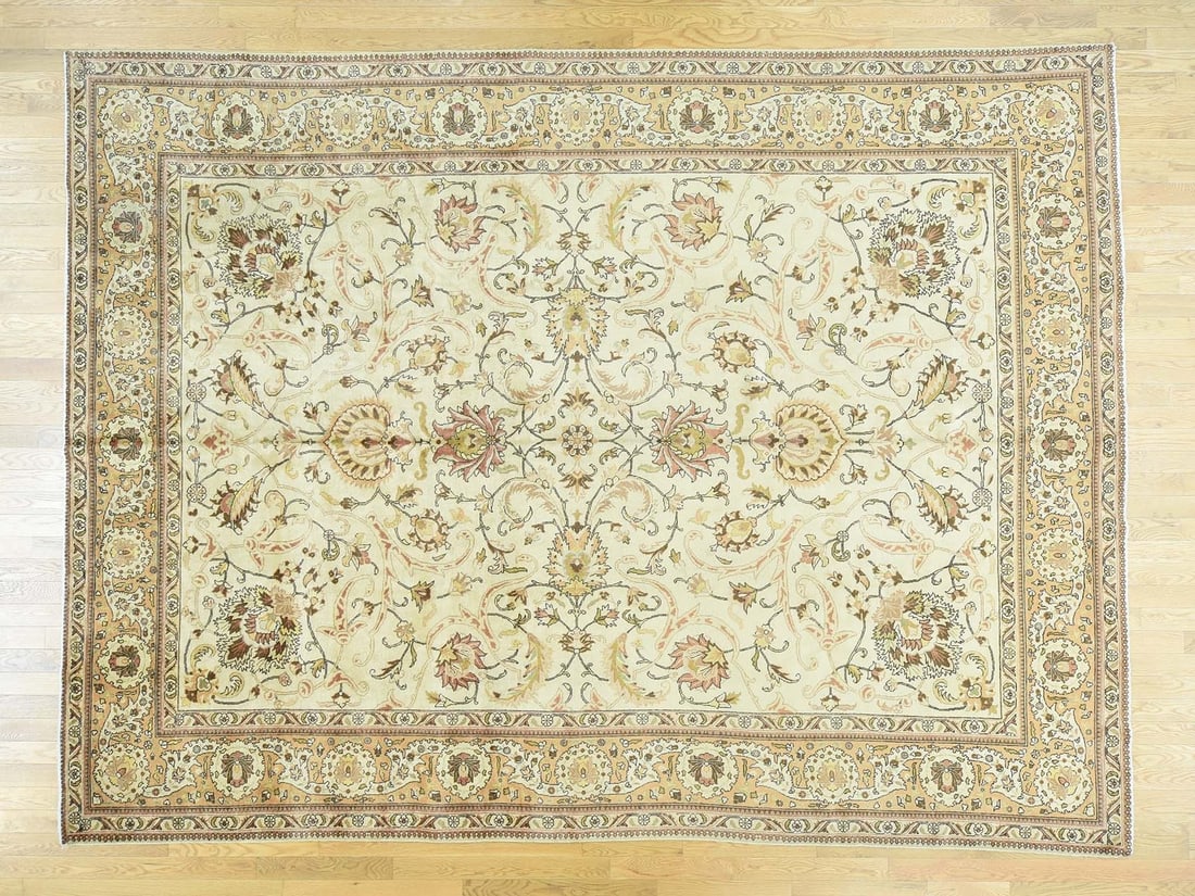 Antique Farsian Tebraz Hand-Knotted Full Pile Oriental Rug (9'8"x12'10") (1 of 12)