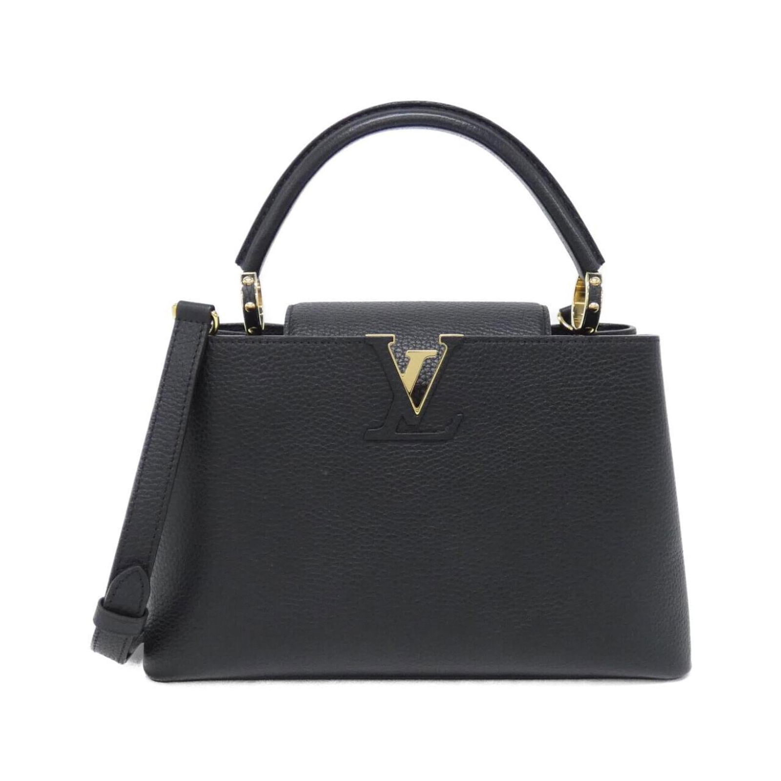 Handbag Louis Vuitton: Handbag Louis Vuitton A timeless classic, this pre-owned Louis Vuitton handbag boasts sleek black leather and elegant gold hardware, exuding sophistication and refinement. With its spacious interior a