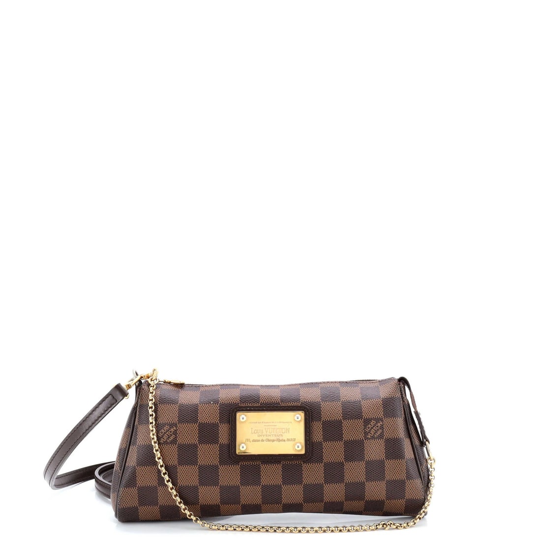 Louis Vuitton Eva Handbag in Damier: Louis Vuitton Eva Handbag in Damier A rare find for the Louis Vuitton enthusiast, this Damier Eva handbag boasts classic LV style with a timeless brown canvas exterior and striking red interior. With