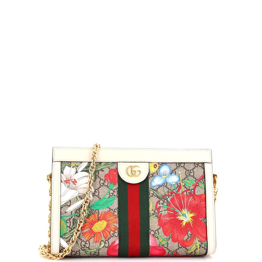 Gucci Ophidia Chain Shoulder Bag, Small, Flora GG Coated Canvas: Gucci Ophidia Chain Shoulder Bag, Small, Flora GG Coated Canvas Elevate your everyday style with the iconic Gucci Ophidia Chain Shoulder Bag, boasting a sleek cross-body design and signature Flora GG
