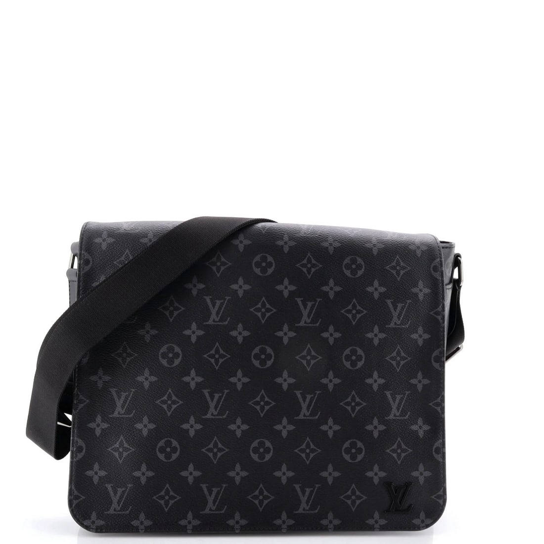 MM Louis Vuitton District Messenger Bag Monogram Eclipse Canvas: MM Louis Vuitton District Messenger Bag Monogram Eclipse Canvas Experience the timeless elegance of the Louis Vuitton District Messenger Bag, expertly crafted from high-quality canvas and adorned with