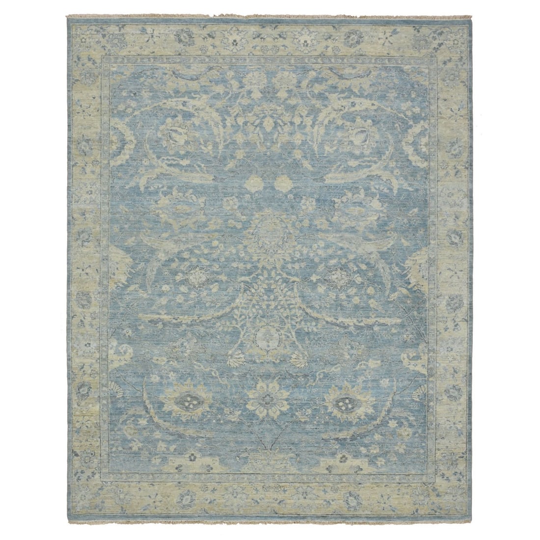 Rug 8'x10' Sky Blue Sickle Leaf Design Pure Wool Hand Knotted Oriental: Rug 8'x10' Sky Blue Sickle Leaf Design Pure Wool Hand Knotted Oriental Experience the timeless beauty of India's rich cultural heritage with this stunning 8'x10' Sky Blue Sickle Leaf Design Pure Wool