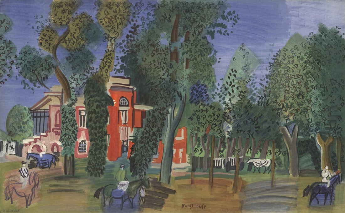 Multicolo RAOUL DUFY Paddock-Deauville 24.5" x 39" Lithograph 1960 Impressionism: Multicolo RAOUL DUFY Paddock-Deauville 24.5" x 39" Lithograph 1960 Impressionism Experience the vibrant Impressionist style of Raoul Dufy with his stunning 1960 lithograph, Paddock-Deauville. Measurin