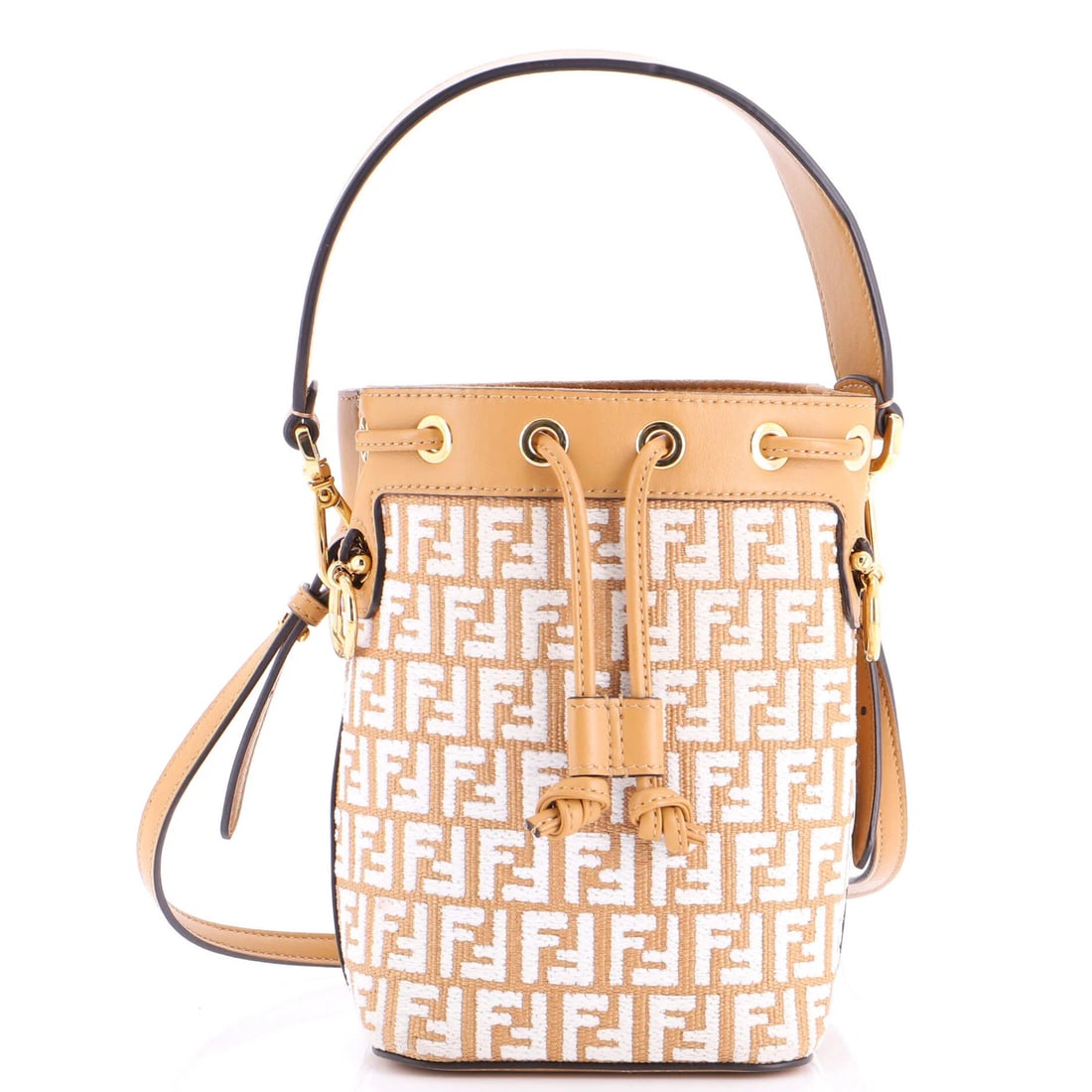 Fendi Mon Tresor Mini Zucca Raffia Bucket Bag: Fendi Mon Tresor Mini Zucca Raffia Bucket Bag The Fendi Mon Tresor Mini Zucca Raffia Bucket Bag is a stylish and unique accessory that combines rich leather with textured raffia details, creating a