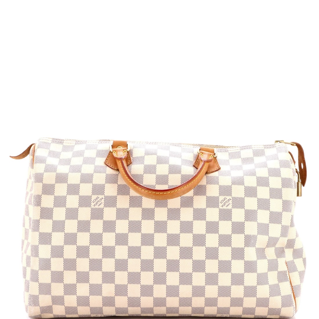 Louis Vuitton Speedy 35 Damier Handbag: Louis Vuitton Speedy 35 Damier Handbag The iconic Louis Vuitton Speedy 35 Damier handbag is a timeless classic, boasting its signature canvas-coated exterior in pristine white and adorned with the