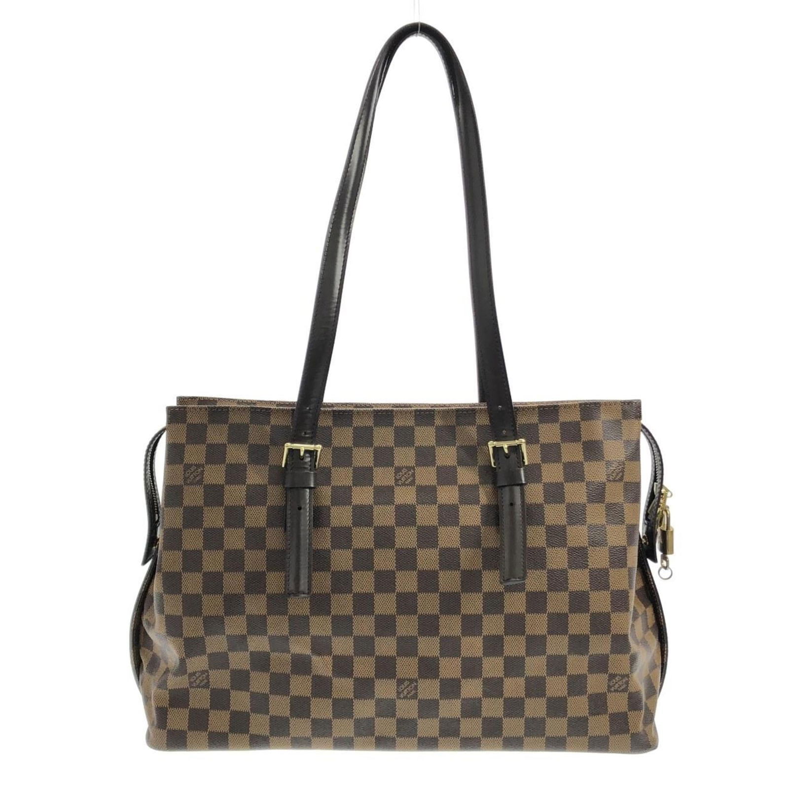 Louis Vuitton Coated Canvas Shoulder Bag: Louis Vuitton Coated Canvas Shoulder Bag A timeless and sophisticated shoulder bag, this Louis Vuitton Coated Canvas tote boasts the iconic Ebene monogram pattern and gold hardware, adding a touch of