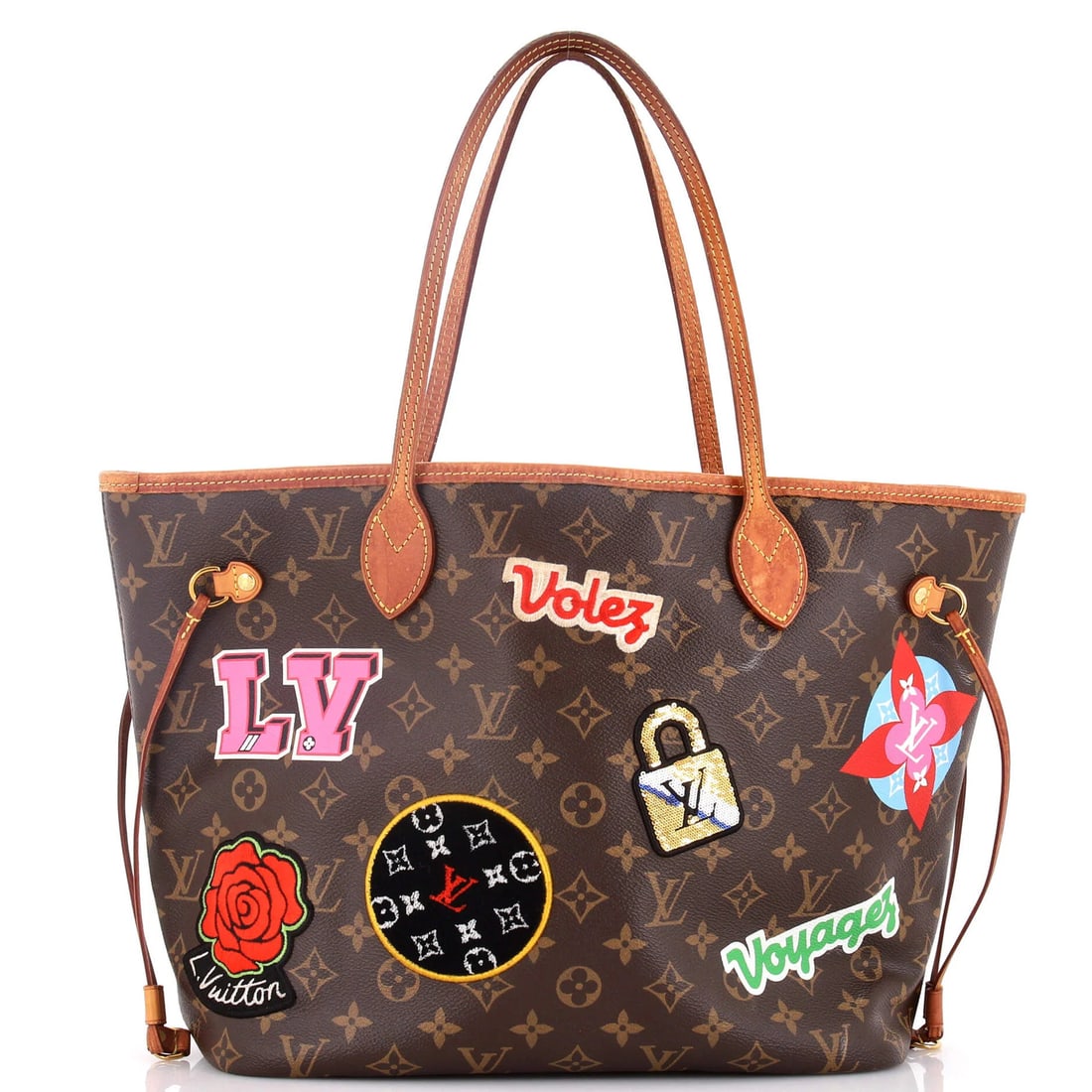 Louis Vuitton Neverfull NM Tote - Limited Edition Monogram Canvas with Patches: Louis Vuitton Neverfull NM Tote - Limited Edition Monogram Canvas with Patches Own the timeless elegance of Louis Vuitton with this Limited Edition Monogram Canvas Neverfull NM Tote, boasting iconic