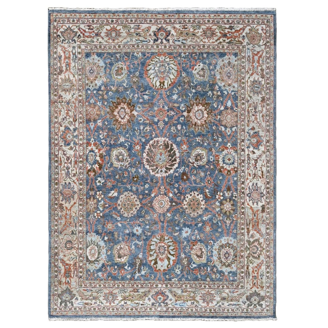 Rug 7'10"x9'8" Aegean Blue Antiqued Design Zero Pile Wool Hand Knotted: Rug 7'10"x9'8" Aegean Blue Antiqued Design Zero Pile Wool Hand Knotted Experience the rich history and craftsmanship of India with this stunning 7'10"x9'8" Aegean Blue Antiqued Design Zero Pile Wool