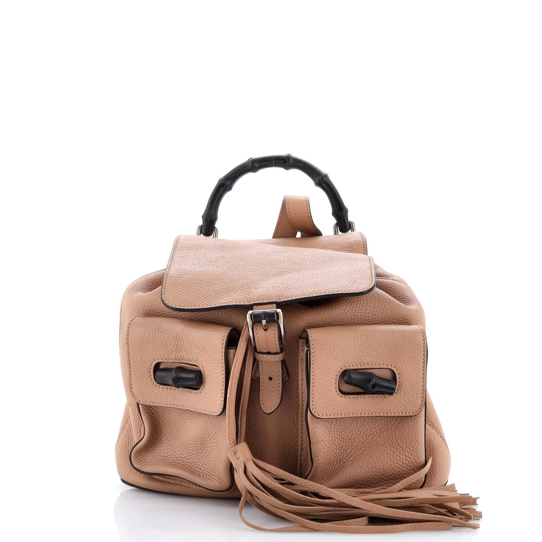 Gucci Bamboo Tassel Backpack in Medium Leather: Gucci Bamboo Tassel Backpack in Medium Leather The Gucci Bamboo Tassel Backpack is a timeless, neutral-toned classic that exudes effortless sophistication. With its signature bamboo tassel detail and