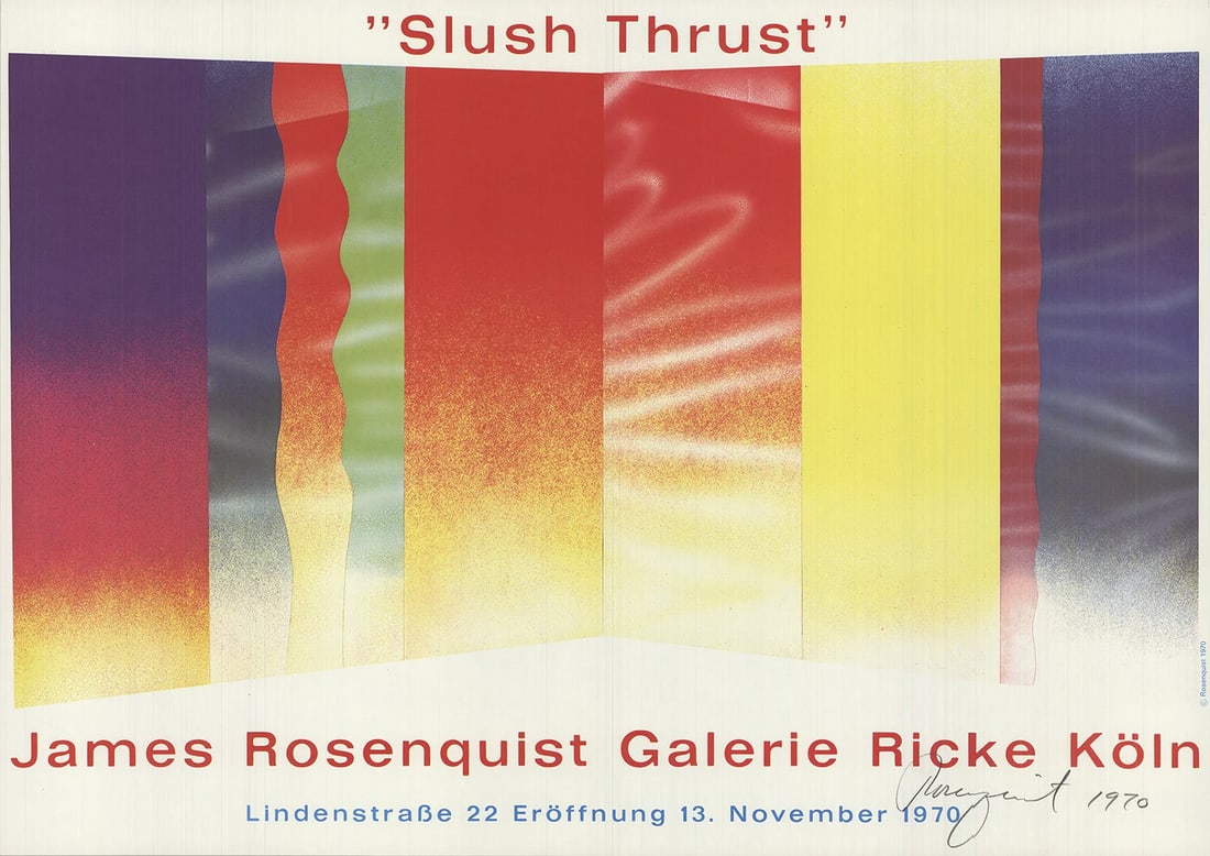 Ar JAMES ROSENQUIST Slush Thrust SIGNED 16.5" x 23.5" Offset Lithograph 1970 Pop: Ar JAMES ROSENQUIST Slush Thrust SIGNED 16.5" x 23.5" Offset Lithograph 1970 Pop Experience the vibrant energy of James Rosenquist's 1970 pop art masterpiece, Slush Thrust, in stunning offset
